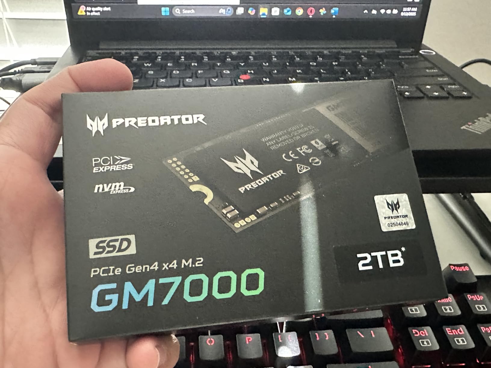 Predator M.2 SSD 2TB GM7000 with DRAM cache NVMe 1.4 2280 PCIe Gen4x4 Ultra high speed (maximum read: 7400MB/s, max write: 6700MB/s) 3D NAND TLC Internal SSD Compatible with PS5 Pro - BL.9BWWR.106 customer photo 1