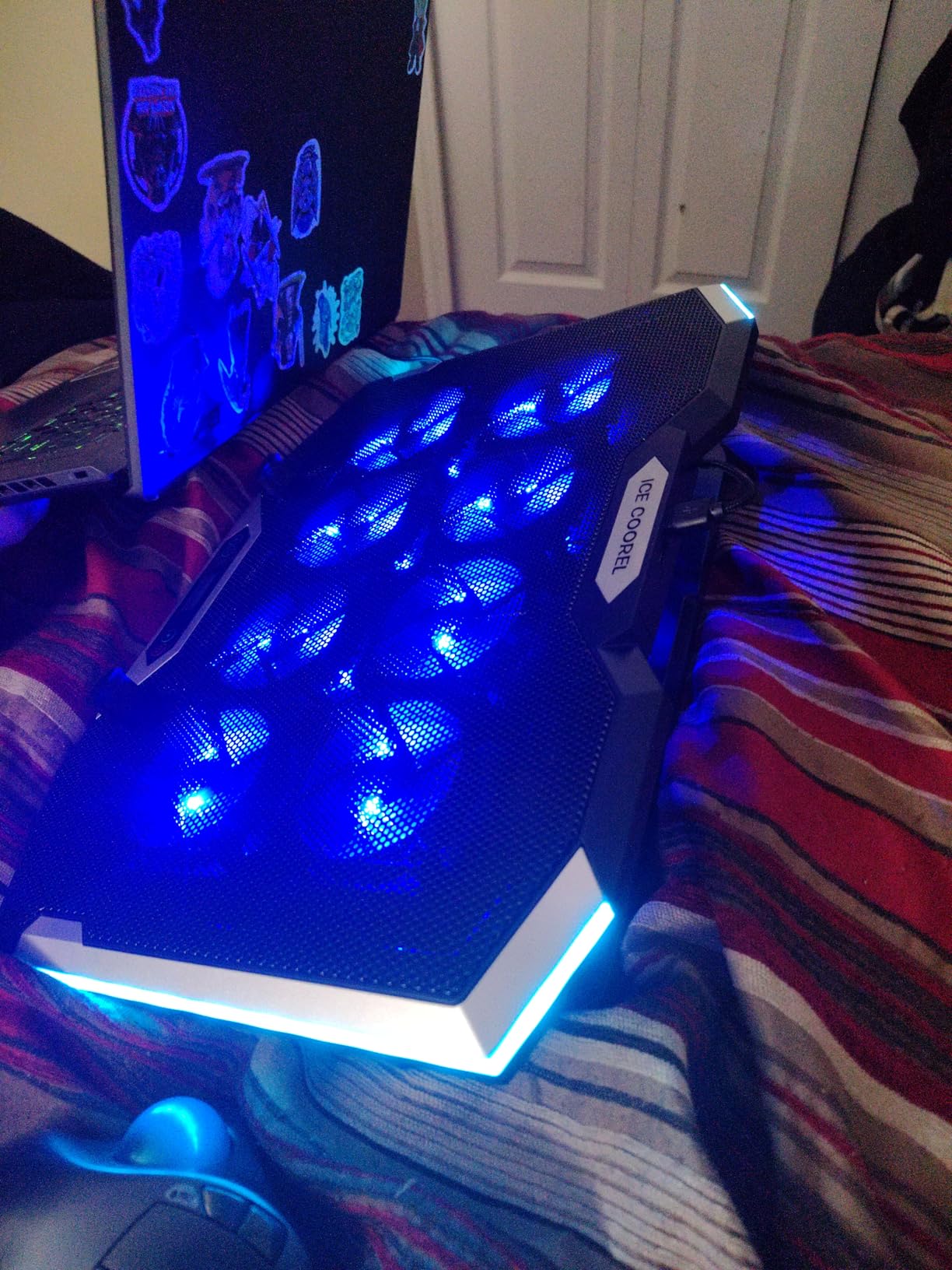 ICE COOREL Gaming Laptop Cooling Pad with 8 Cooling Fans, Laptop Fan Cooler Pad for 15-17.3 Inch, Notebook Cooler Stand with 6 Height Adjustable, RGB Cooling Pad with Two USB Port + Phone Stand customer photo 2