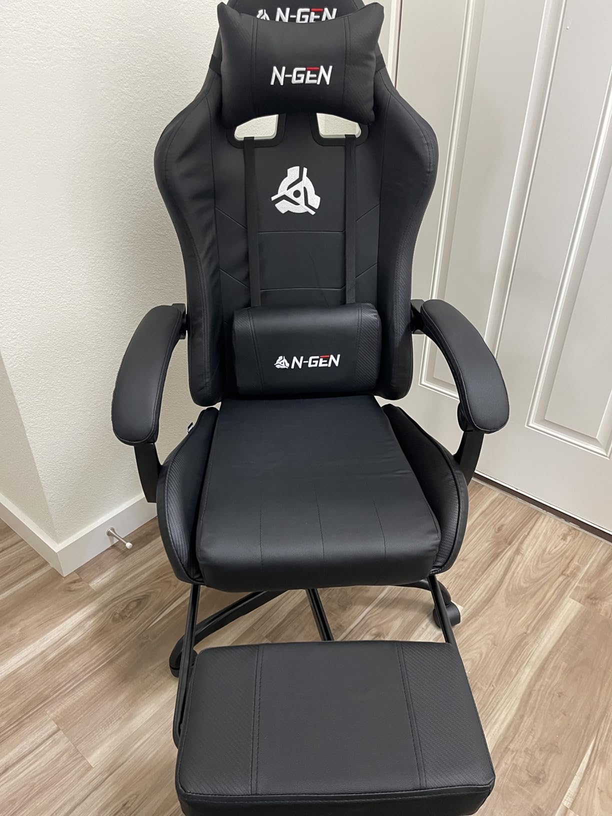 N-GEN GAMING Video Gaming Chair with Footrest Lumbar Support for Home Office High Back Recliner Height Adjustable Ergonomic Comfy Leather Computer Desk Chair (Black) customer photo 2