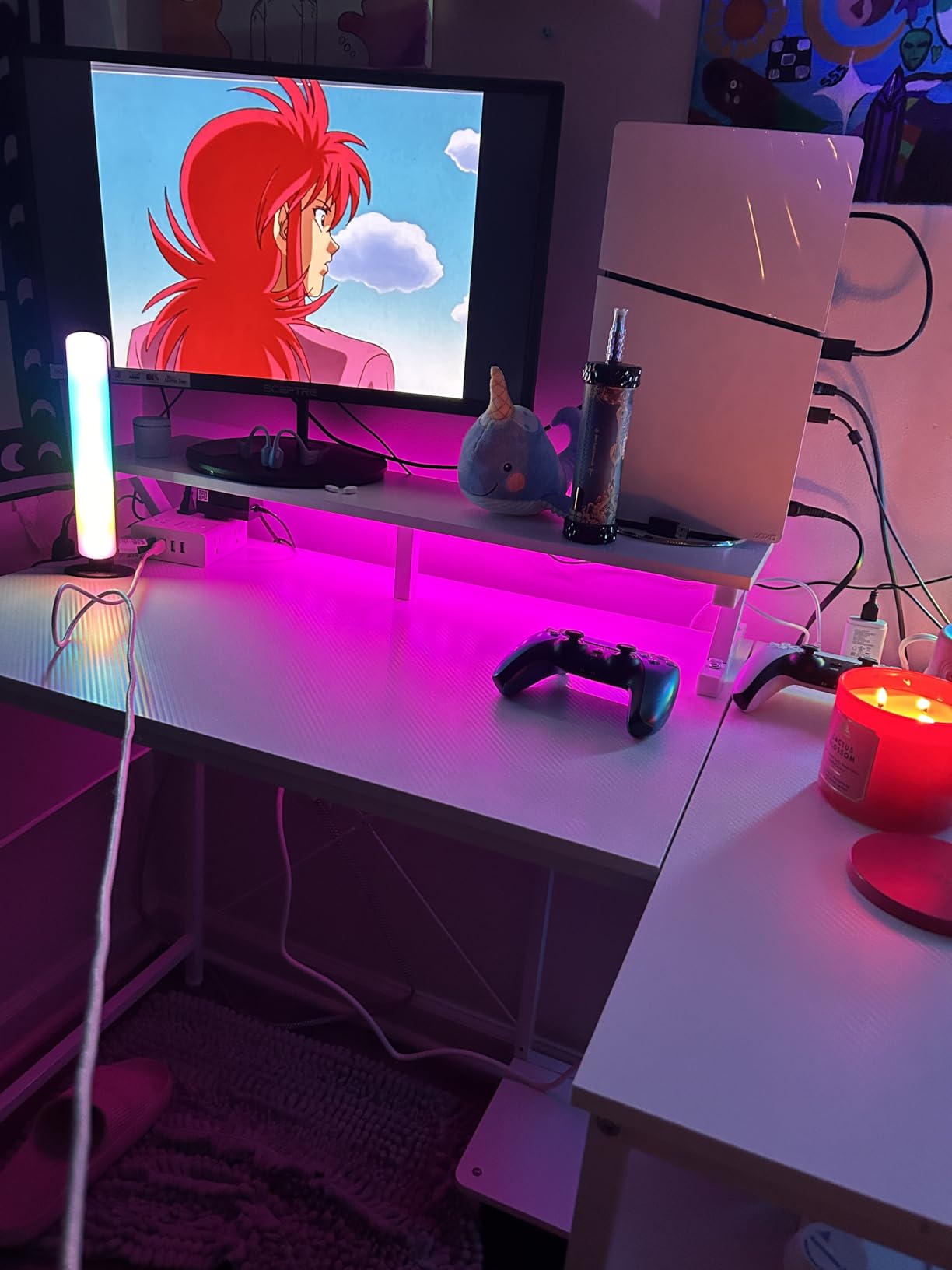 DUMOS Gaming Desk, Computer Desk with USB Charging Ports, Power Outlets, Type-C and LED Lights, Reversible L Shaped Desk with Storage Shelves & Monitor Stand for Office Gaming Room Black 48IN customer photo 2