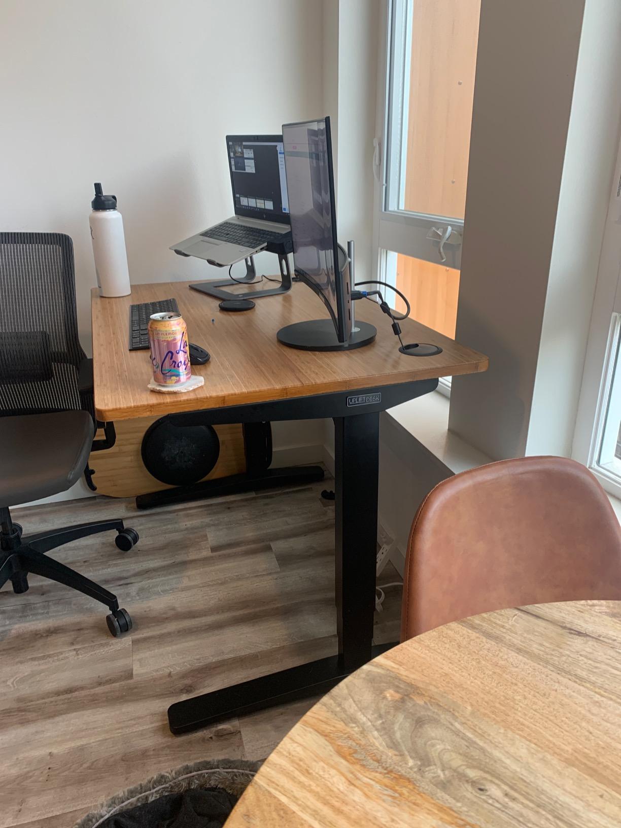UPLIFT DESK Bamboo (72 x 30 inch) Standing Desk 2-Leg V3 Adjustable Stand Up C-Frame (White), Advanced Keypad, Wire Grommets, Wire Tray, Rocker Board customer photo 2