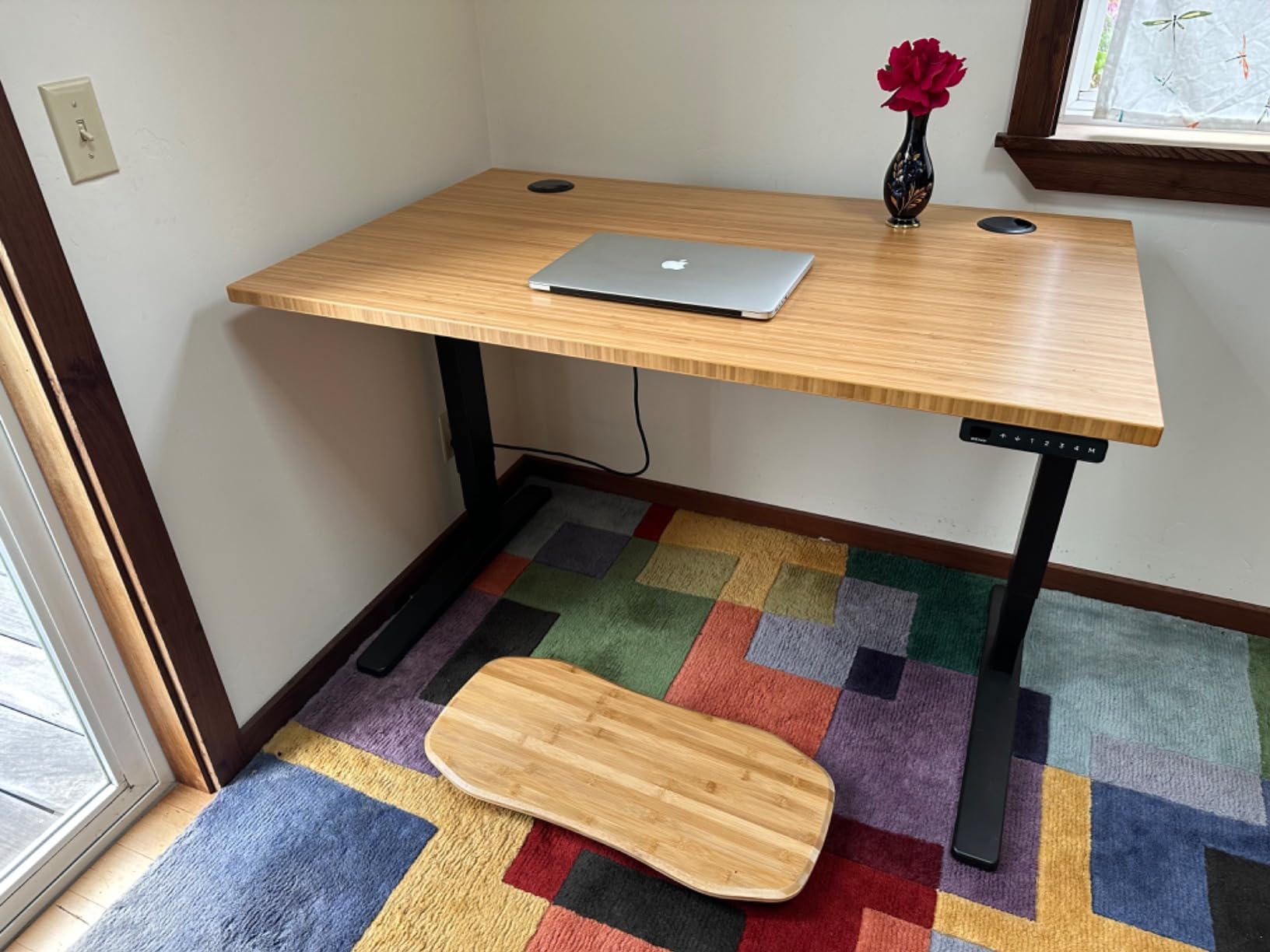 Bamboo (48 x 30 inch) Standing Desk 2-Leg V3 Adjustable Stand Up C-Frame (White), Advanced Keypad, Wire Grommets, Wire Tray, Rocker Board customer photo 1