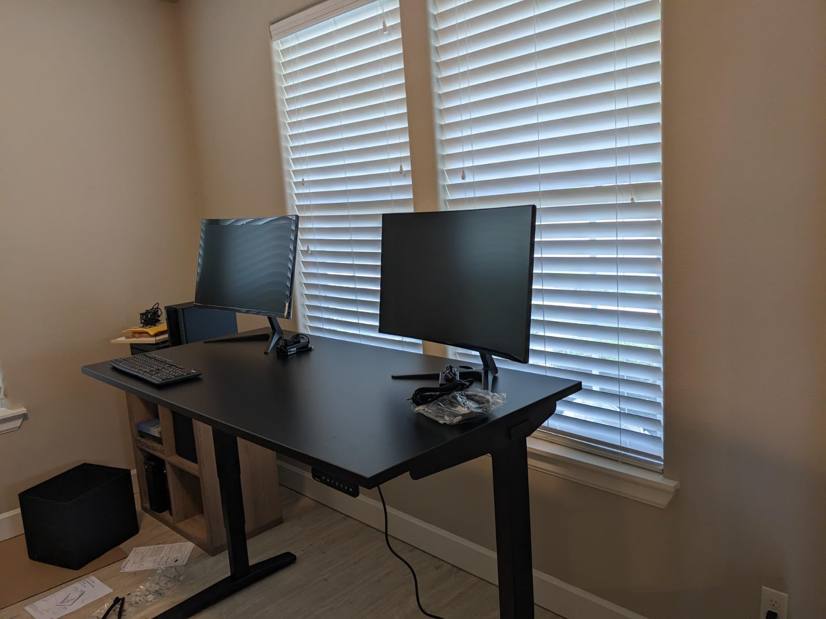 UPLIFT DESK V3 2-Leg Walnut Laminate Wood Standing Desk - Adjustable Height, Advanced 1-Touch Memory Keypad, Under Desk Cable Management, Wire Grommets & Rocker Board (Black C-Frame, 60 x 30 inch) customer photo 1