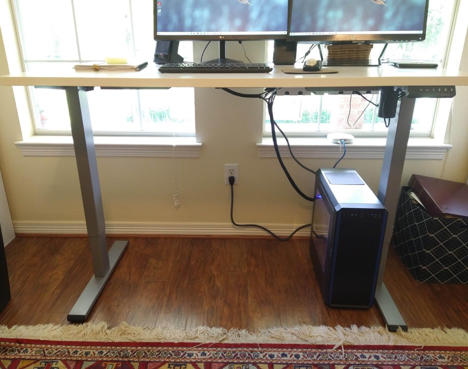FLEXISPOT EN2 Bamboo Standing Desk with Clamp Power Strip, 55 x 28 Electric Stand Up Height Adjustable Desk with Cable Management (Black Frame + 55
