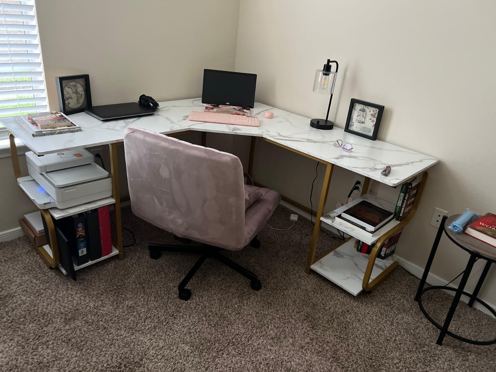 Teraves Modern L Shaped Desk with Shelves, 64.84