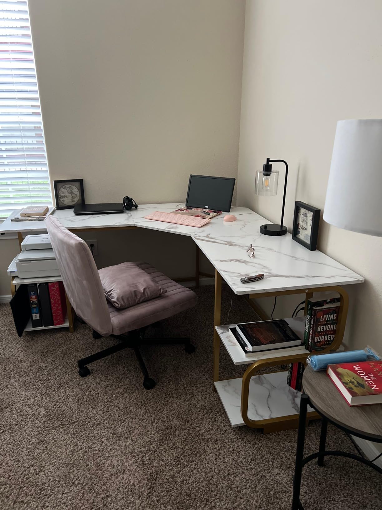 Teraves Modern L Shaped Desk with Shelves, 64.84
