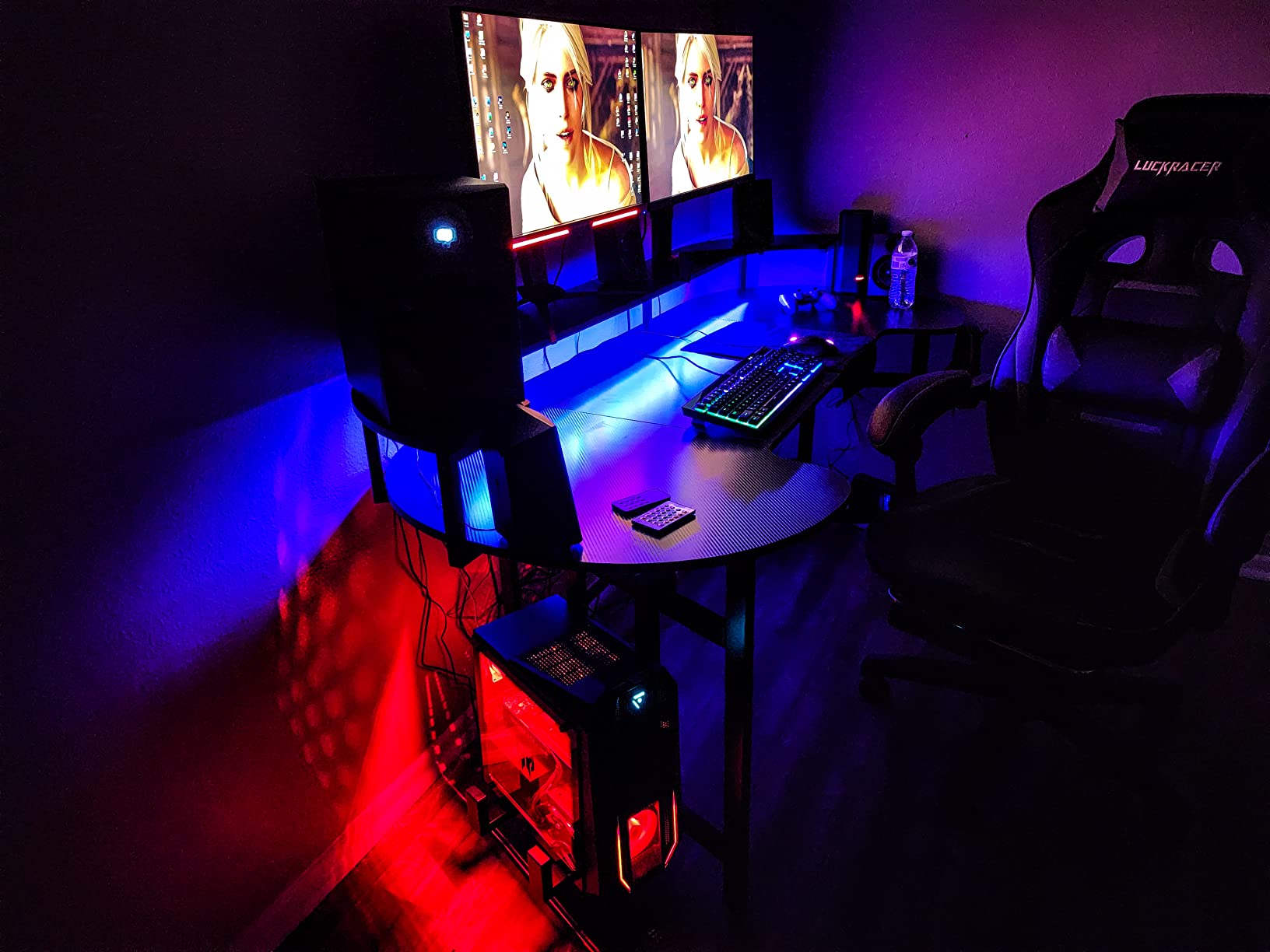 Tribesigns 75 Inch Gaming Desk with Monitor Shelf, Large PC Computer Desk with LED Lights, Gaming Table Gamer Desk for Bedroom, Home Office, Black customer photo 1