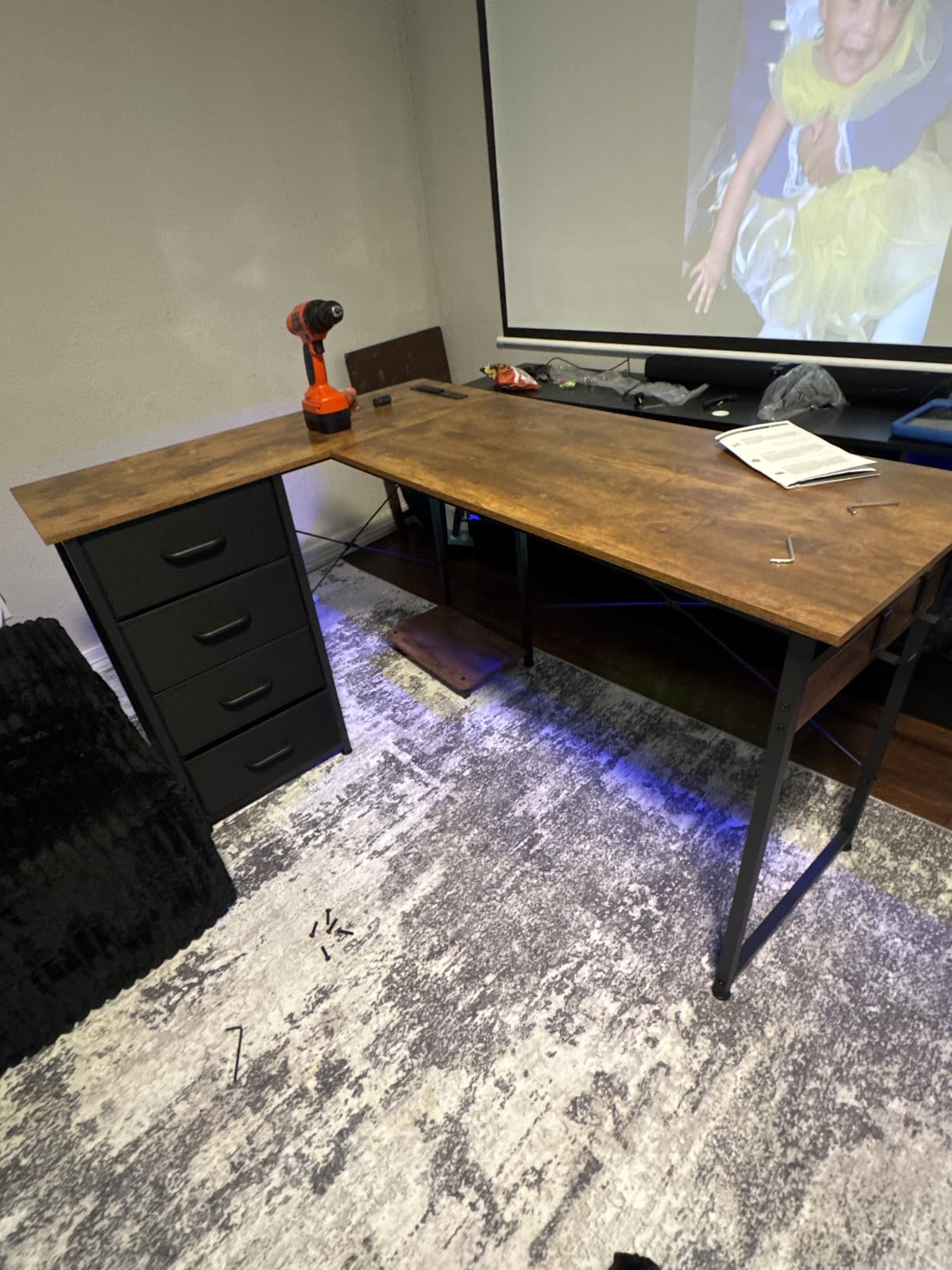 AODK L Shaped Gaming Desk with 4 Drawers, 61