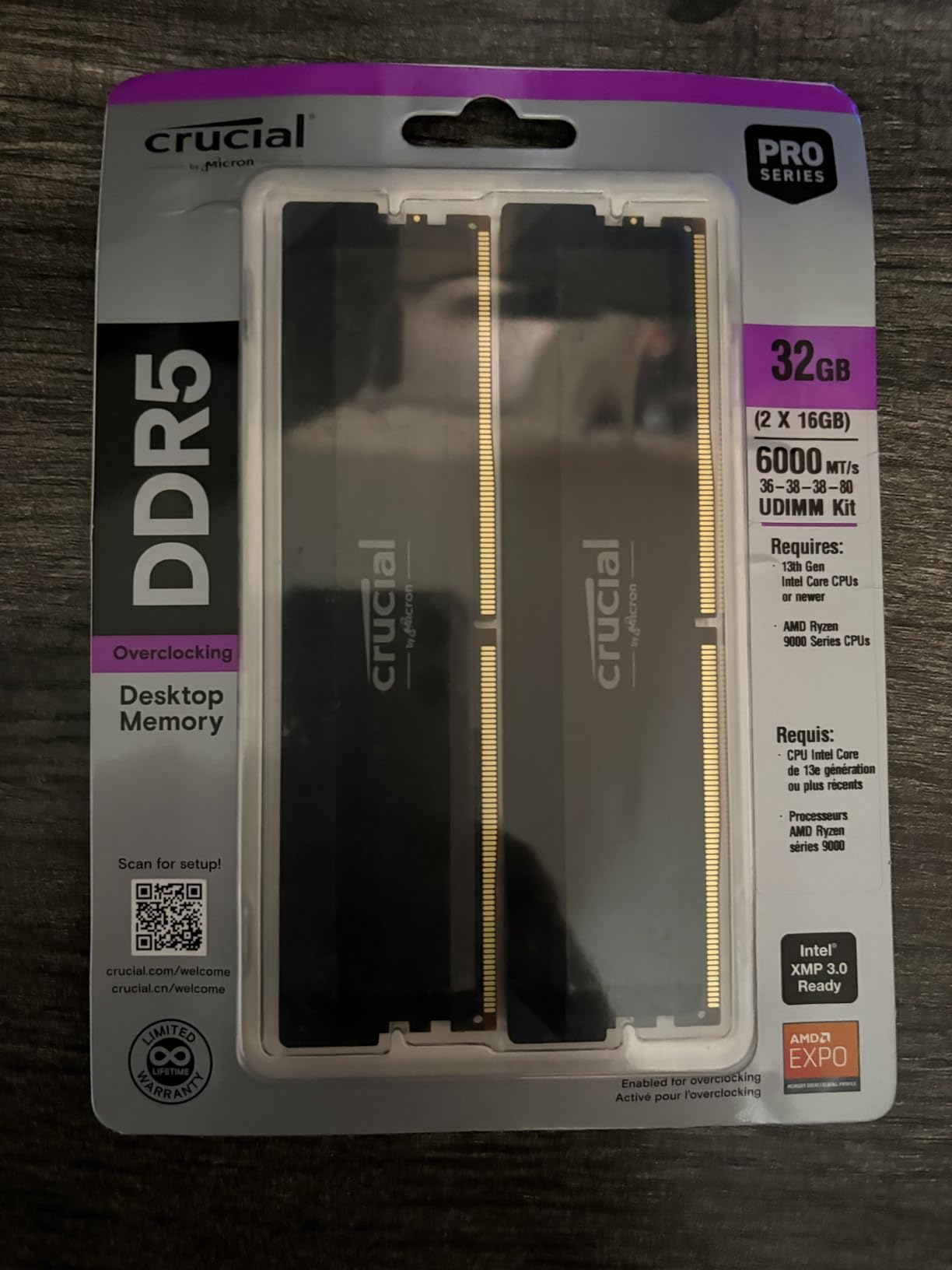 Crucial Pro 32GB DDR5 RAM Kit (2x16GB), CL36 6000MHz, Overclocking Desktop Gaming Memory, Intel XMP 3.0 & AMD Expo Compatible, Black - CP2K16G60C36U5B customer photo 2