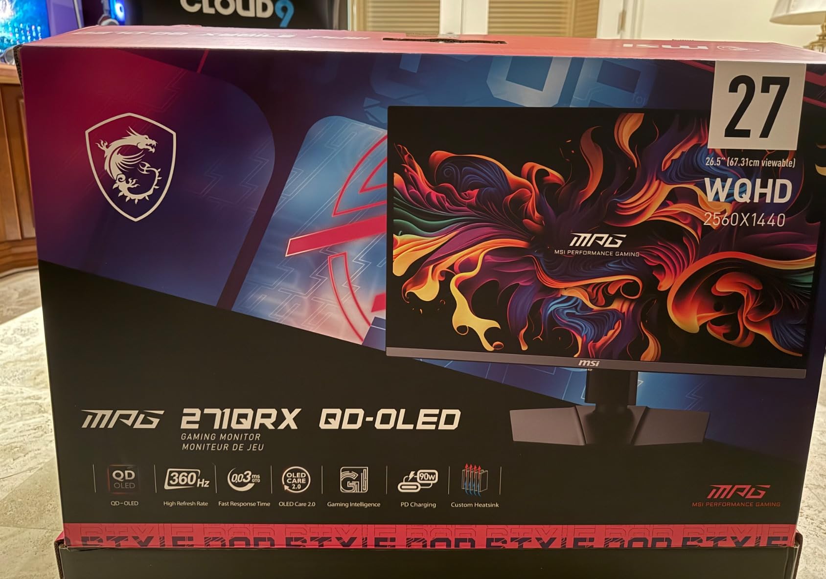 MSI MPG 271QRX QD-OLED 27 OLED Gaming Monitor, 2560 x 1440 (QHD), 0.03ms Response time, 360Hz, True Black HDR 400, HDMI, DP Port, USB Type C, Tilt, Height, Black customer photo 1