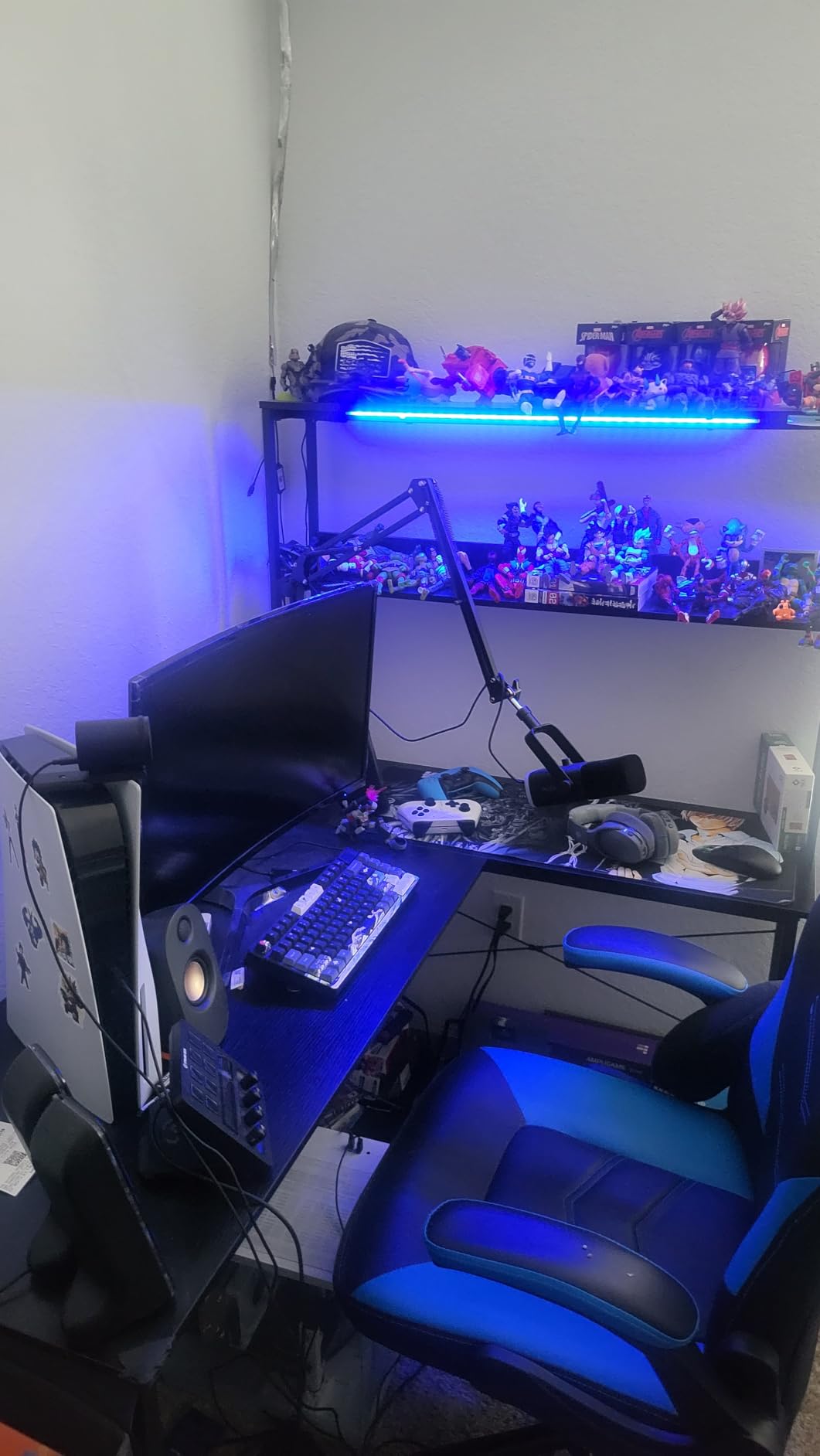 AODK L Shaped Desk Gaming Desk with LED Light & Power Outlet, 53 Inch Reversible L Shaped Computer Table with Shelf & Storage Bag & Hook for Home Office, Black customer photo 2