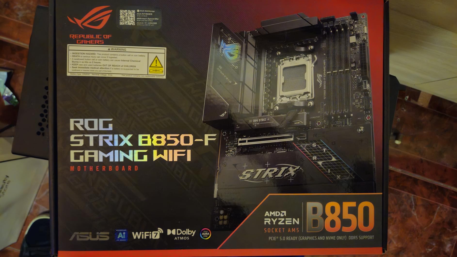 ROG Strix B850-F Gaming WiFi AMD AM5 B850-F ATX Motherboard 16+2+2 Power Stages, AI PC, DDR5 AEMP, WiFi 7, 4X M.2, PCIe 5.0, Total Support of 19 USB, 20Gbps Type-C, AI Networking II, Aura Sync customer photo 1