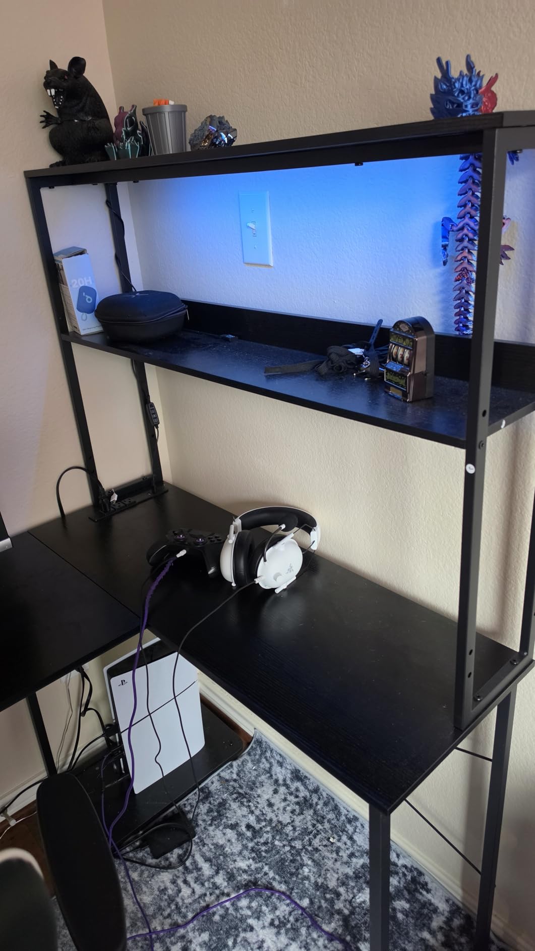 ODK 53 Inch L Shaped Gaming Desk with LED Lighting, Reversible Desk with Power Outlets, Corner Computer Table with Storage Shelves & Bag & Iron Hook, Home Office Table for Writing, Study, Black customer photo 2