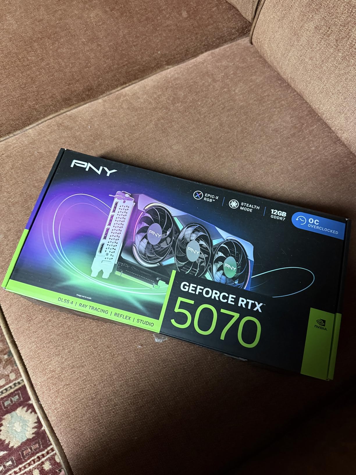 PNY NVIDIA GeForce RTX 5070 Epic-X ARGB OC Triple Fan, Graphics Card (12GB GDDR7, 192-bit, Boost Speed: 2685 MHz, SFF-Ready, PCIe 5.0, HDMI/DP 2.1, 2.4-Slot, Blackwell Architecture, DLSS 4) customer photo 1