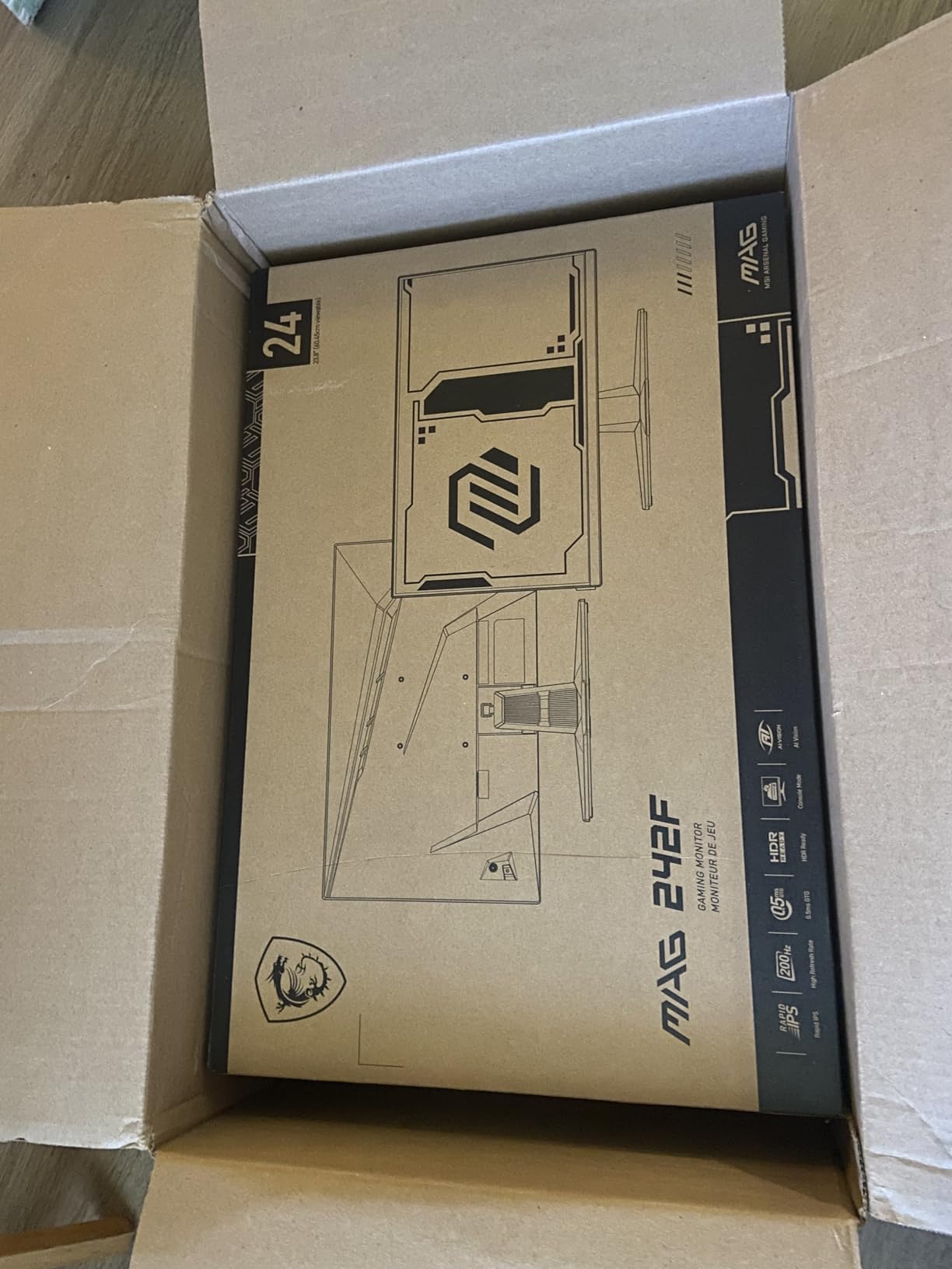 MSI MAG 242F 24-inch 1920 x 1080 (FHD) Gaming Monitor, 200Hz, FreeSync Premium, HDMI, DisplayPort, VESA Mountable, Tilt, Height Adjustable, Speaker, 0.5ms, Black customer photo 1