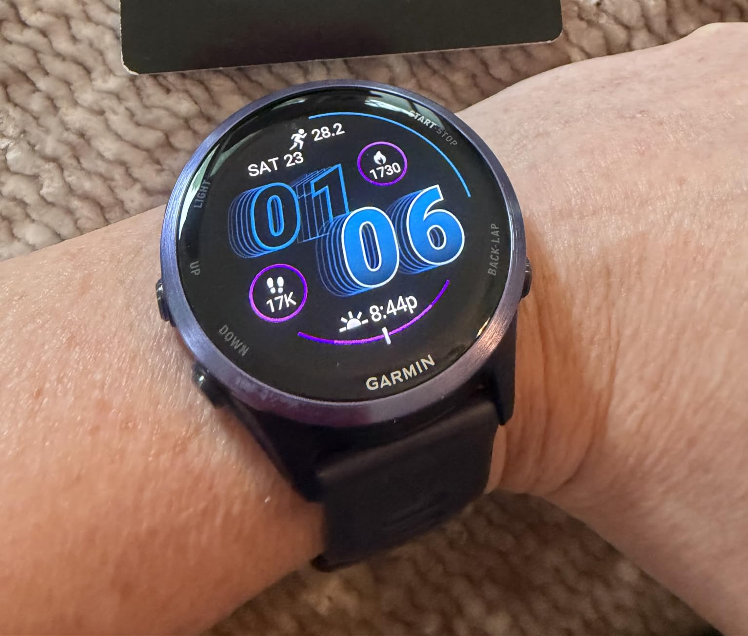 Garmin Forerunner 570, 42mm, Advanced GPS Running and Triathlon Smartwatch, AMOLED Display, Training and Recovery Features, Cloud Blue Aluminum with Translucent Whitestone/Band customer photo 1