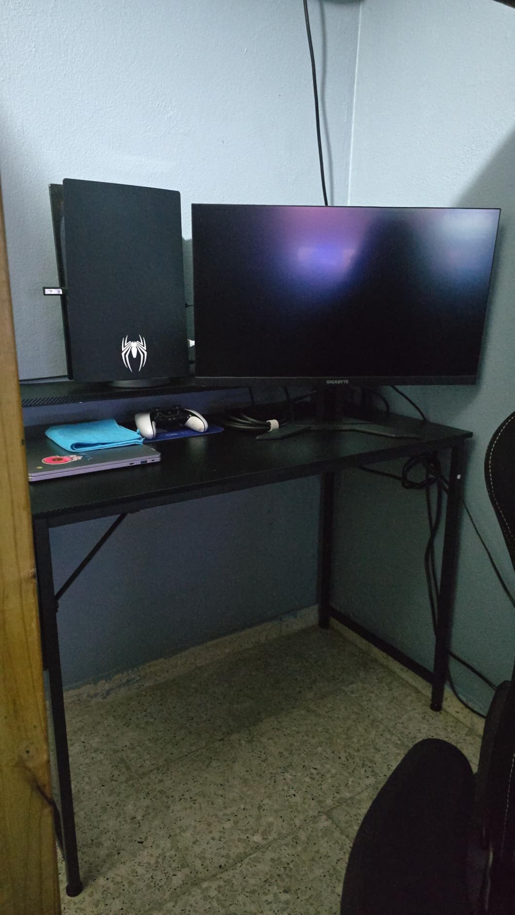 Lufeiya Small Desk with Power Outlets and LED Lights, 32 Inch Teen Writing Study Table Home Office Computer Desks with Monitor Stand, Gaming Desk with Charging Station, Black customer photo 1