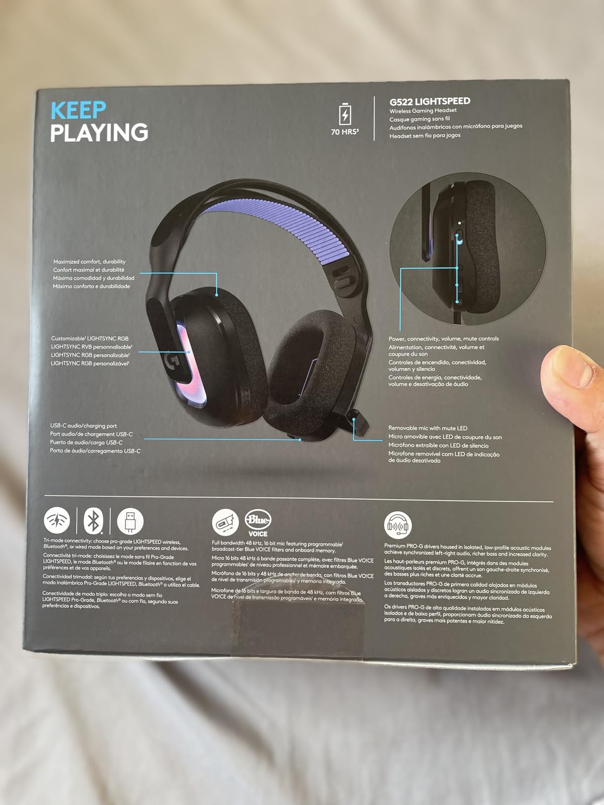 Logitech G522 Lightspeed Wireless Gaming Headset, Full-Band Mic, Advanced Audio, Tri-Connect (Lightspeed, Bluetooth, USB A to C), LIGHTSYNC RGB, for PC & Nintendo Switch/Switch 2 - Black customer photo 1