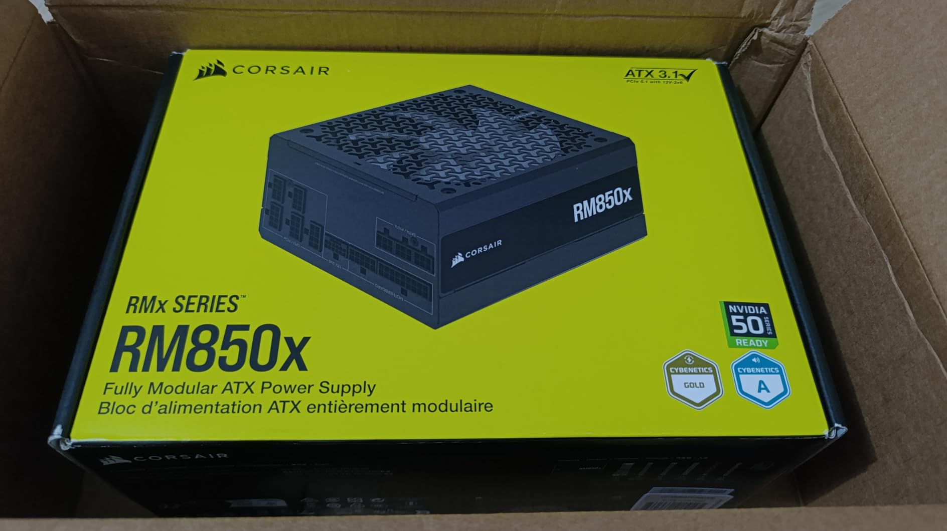 Corsair RM850x ATX 3.1 PCIe 5.1 Ready Fully Modular 850W Power Supply - Low-Noise, Cybenetics Gold Efficiency, Native 12V-2x6 Connector - Black customer photo 2