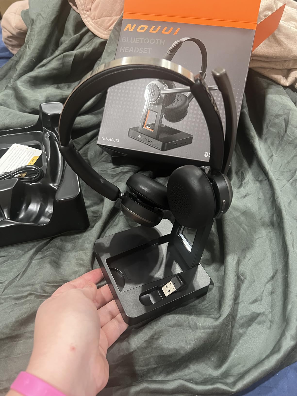Wireless Headset with Mic for Work, Wireless Headphones with Mic(Noise Cancelling), Bluetooth Headset with Microphone, Mute Button & Charge Base for Work from Home/PC/Call Center/Computer/Zooms/Teams customer photo 2