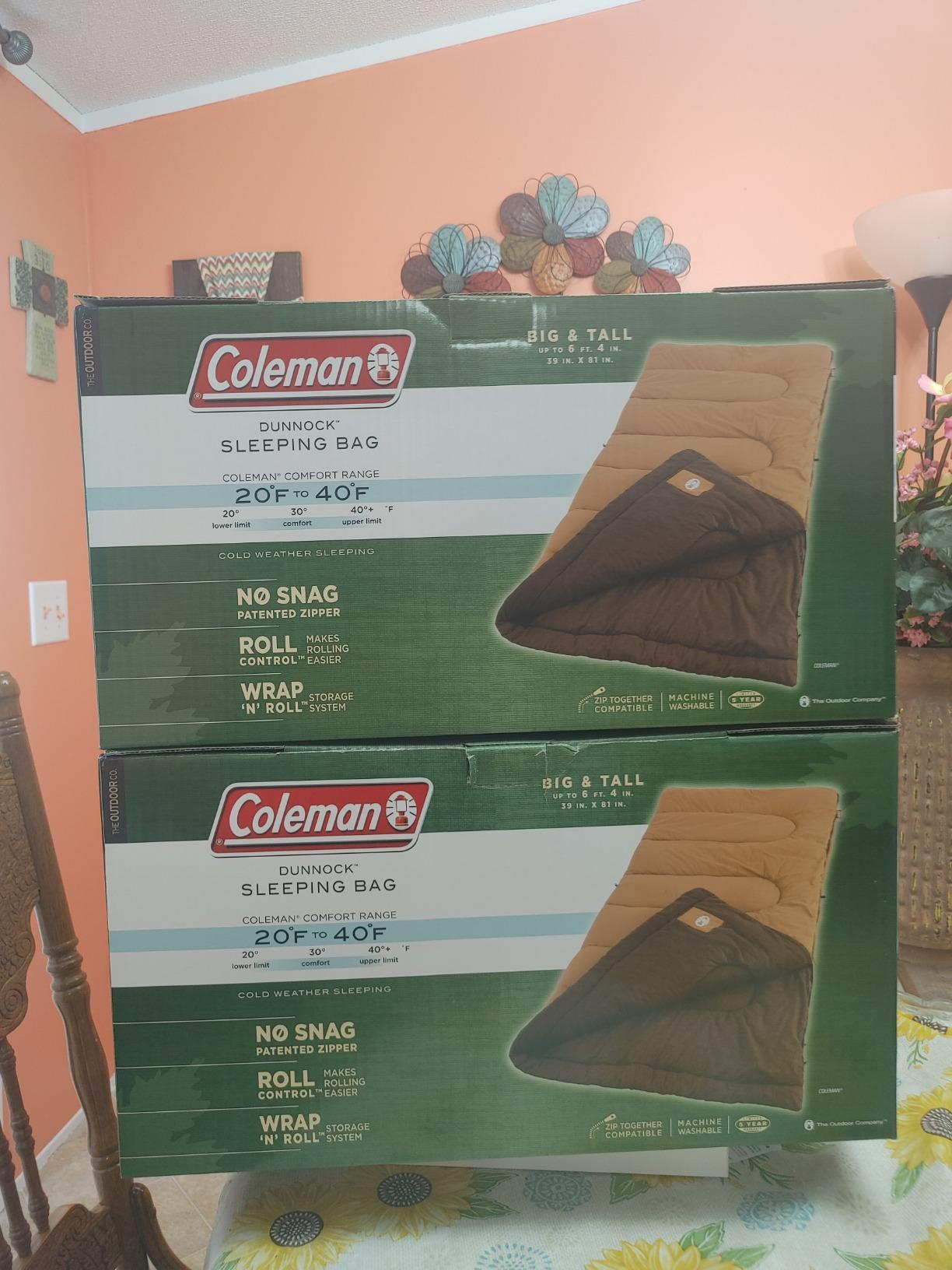 Coleman Dunnock 20°F Big 'n Tall Sleeping Bag, Cold-Weather Sleeping Bag Fits Adults up to 6ft 4in, Machine Washable, Flannel Liner customer photo 1