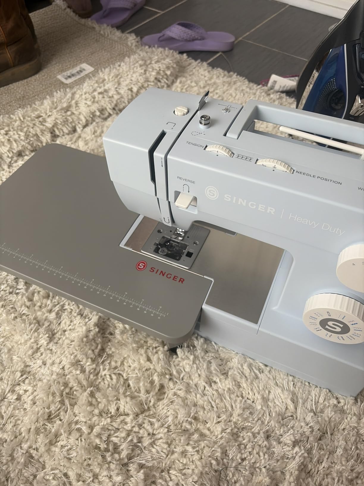 SINGER 4423 (Grey) High Speed Heavy Duty Sewing Machine with Accessory Kit | 23 stitches deliver 97 applications, 50% more power for denim and canvas, 1100 stitches/min, metal frame, 1-step buttonhole customer photo 2