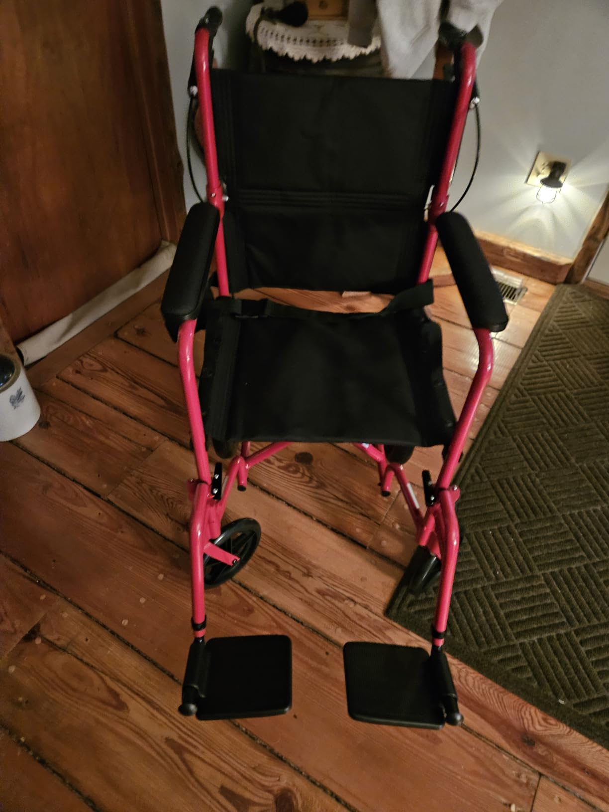 Drive Medical Lightweight Expedition Folding Transport Wheelchair with Hand Brakes - Portable Support - Large Rear Wheels - Compact Folding - Comfortable Design - Blue customer photo 2