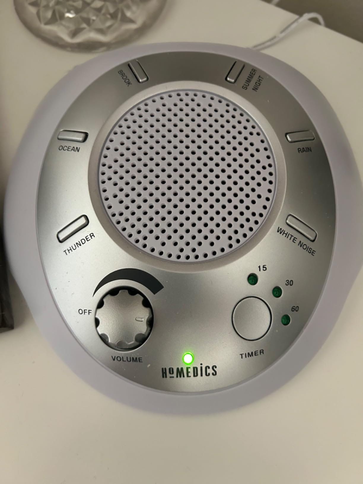 Homedics SoundSleep White Noise Sound Machine, Silver | Small Travel Size with 6 Relaxing Nature Sounds, Portable Therapy for Home, Office, Nursery, Auto-Off Timer customer photo 1