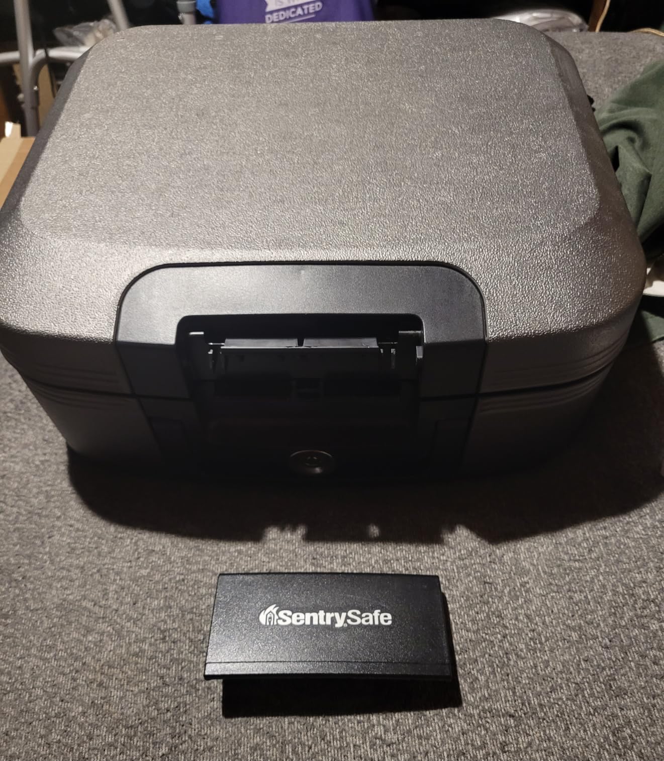 SentrySafe Dark Gray Fireproof and Waterproof Safe with Key Lock, Chest Lock Box with Carrying Handle for Travel, 0.28 Cubic Feet, 6.6 x 15.4 x 14.3 Inches, CFW20201 customer photo 1