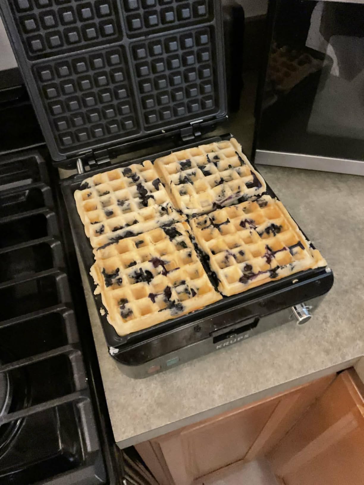 KRUPS 4-Slice Belgian Waffle Maker: Stainless Steel, 5 Browning Levels, Audible Ready Beep, Removable Plates, 1200W, Silver/Black, Large Waffle Maker Family Size customer photo 1