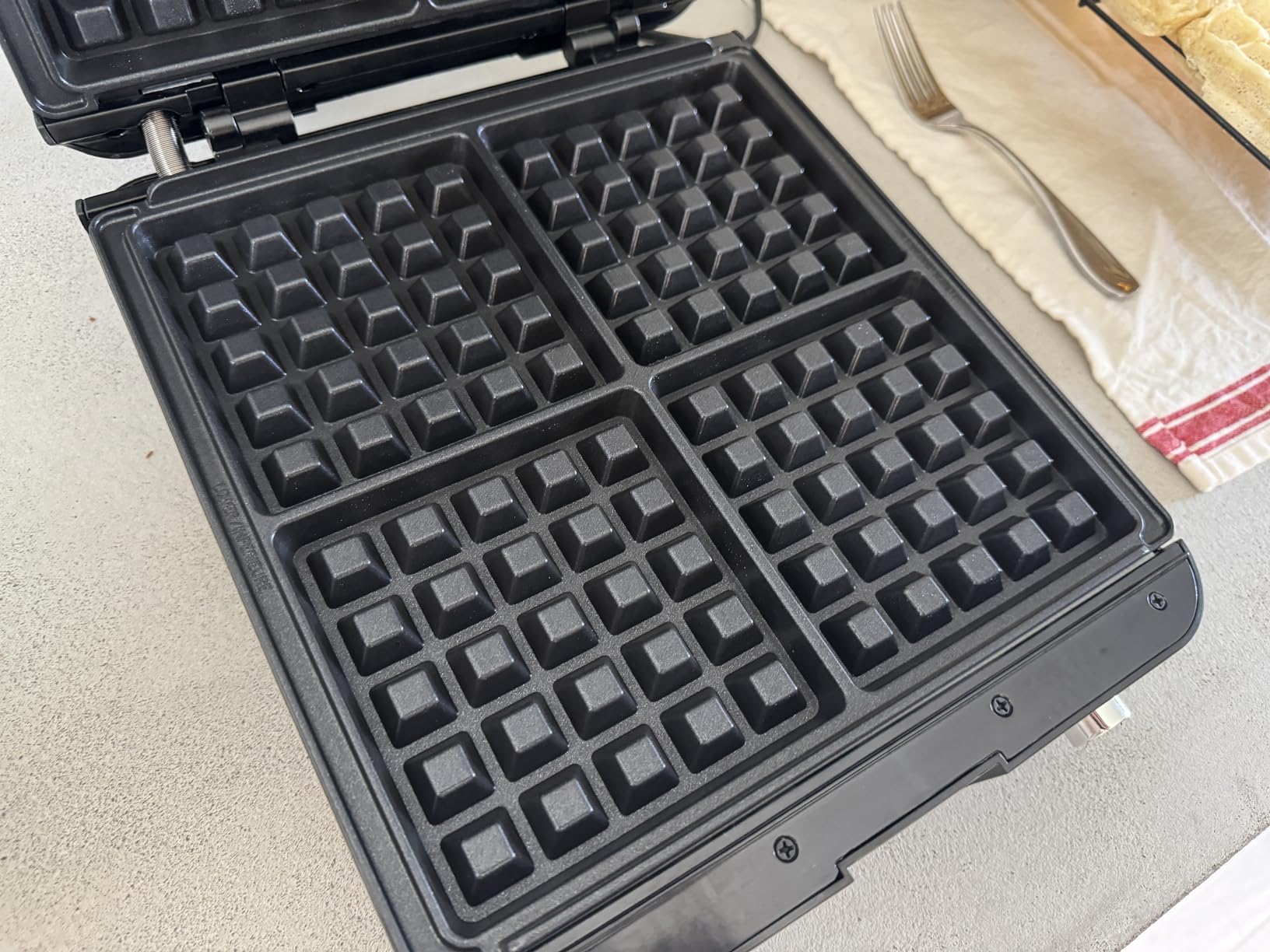 KRUPS 4-Slice Belgian Waffle Maker: Stainless Steel, 5 Browning Levels, Audible Ready Beep, Removable Plates, 1200W, Silver/Black, Large Waffle Maker Family Size customer photo 2