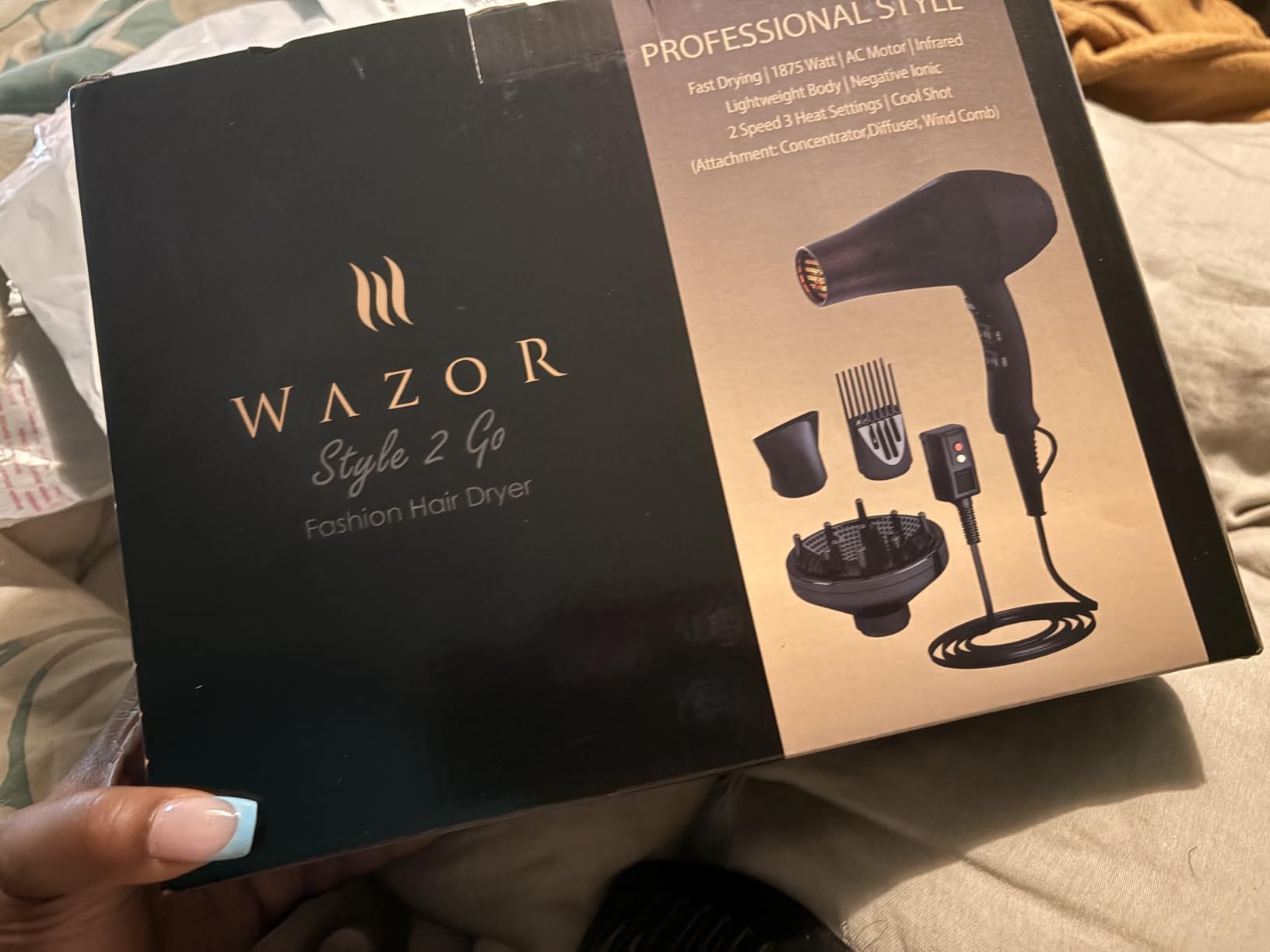 Professional Ionic Hair Dryer with Diffuser, Infrared Salon Grade Blow Dryer with Comb Attachment, 1875W Powerful Quiet Hair Blow Dryer, Tourmaline Ceramic Hairdryer with Nozzle, Black customer photo 1