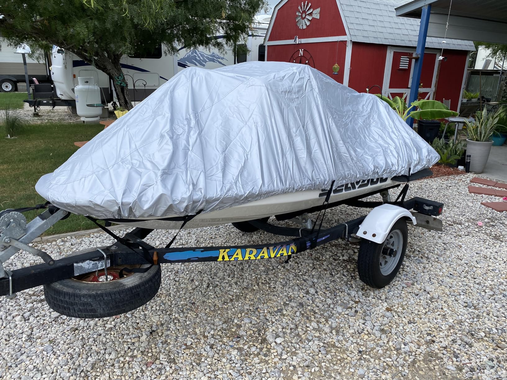 iCOVER Jet Ski Cover - Waterproof Heavy Duty Trailerable Jetski Covers for Seadoo Kawasaki Yamaha Wave Runner, Fits PWC Models Up to 125in Long customer photo 1
