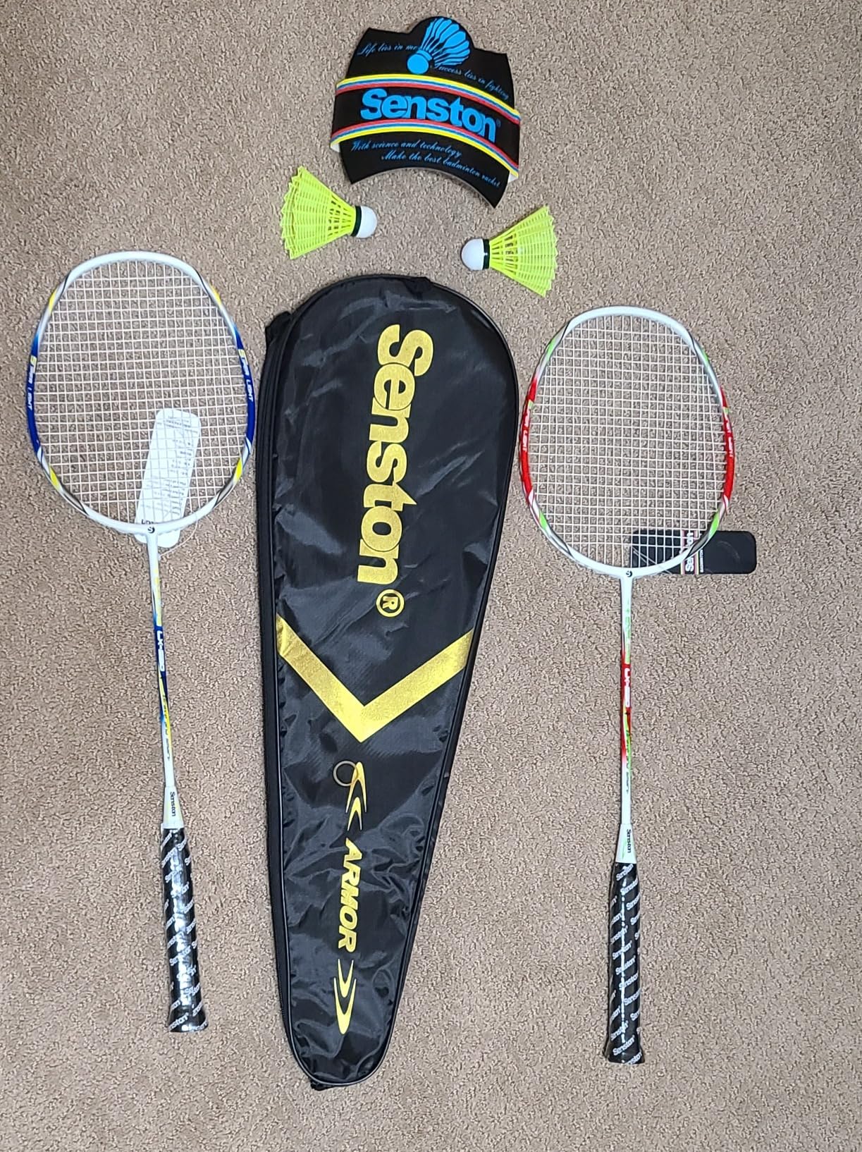 Senston Carbon Fiber Composite Badminton Rackets Set of 2 for Beginners | Lightweight Pre-Strung for Beginners, Casual Outdoor Play & Family Fun, with Shuttlecocks, Replacement Grips & Carry Bag customer photo 1