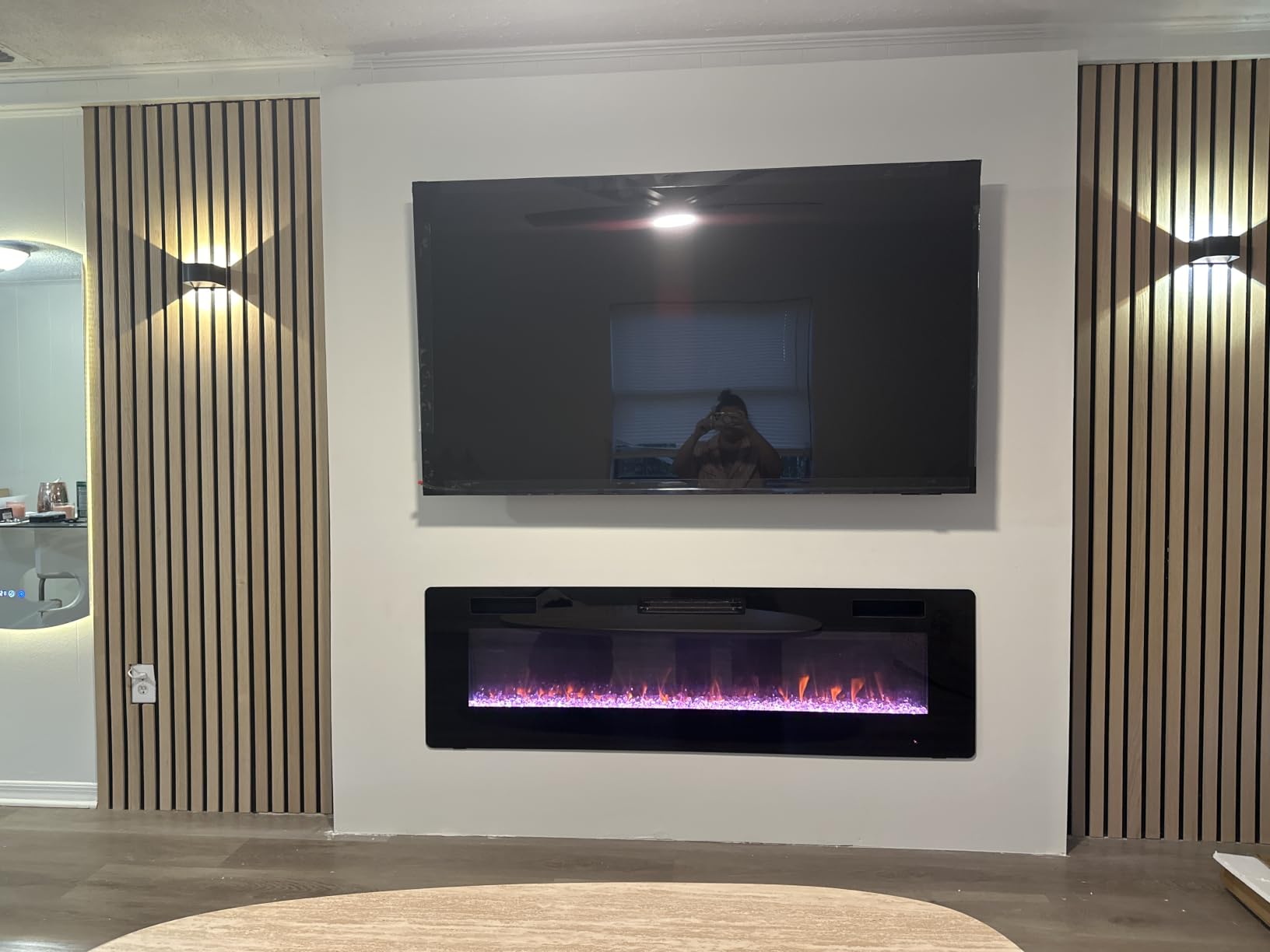 60 inch Electric Fireplace Recessed and Wall Mounted Insert | Fireplace Heater with Ultra-Thin Lightweight LED Flush Mount Linear Fit, Timer, Touch Screen, Remote Control, Black customer photo 1