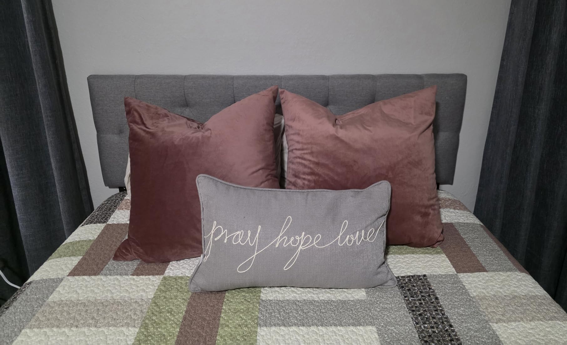 Lucid Mid-Rise Upholstered Headboard - Diamond Tufted, Padded Polyester, Adjustable Height, Stone, Queen customer photo 2