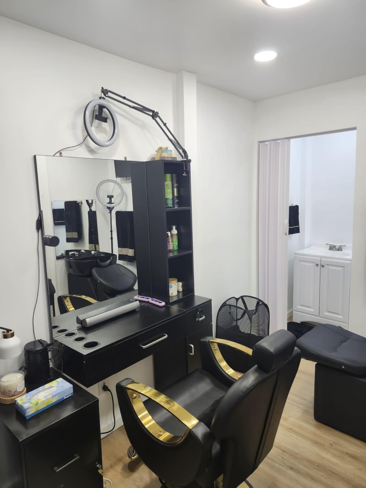 BarberPub Wall Mount Salon Station with 3 Hair Dryer Holders Hair Styling Station with Mirror Beauty Salon Spa Equipment Set 3026 (White) customer photo 1