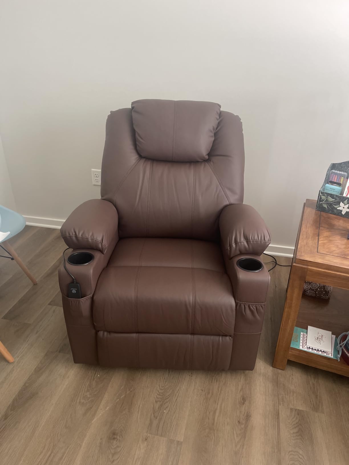 MCombo Electric Power Lift Recliner Chair Sofa with Massage and Heat for Elderly, 3 Positions, 2 Side Pockets, and Cup Holders, USB Ports, Faux Leather 7040 (Dark Brown, Medium) customer photo 1