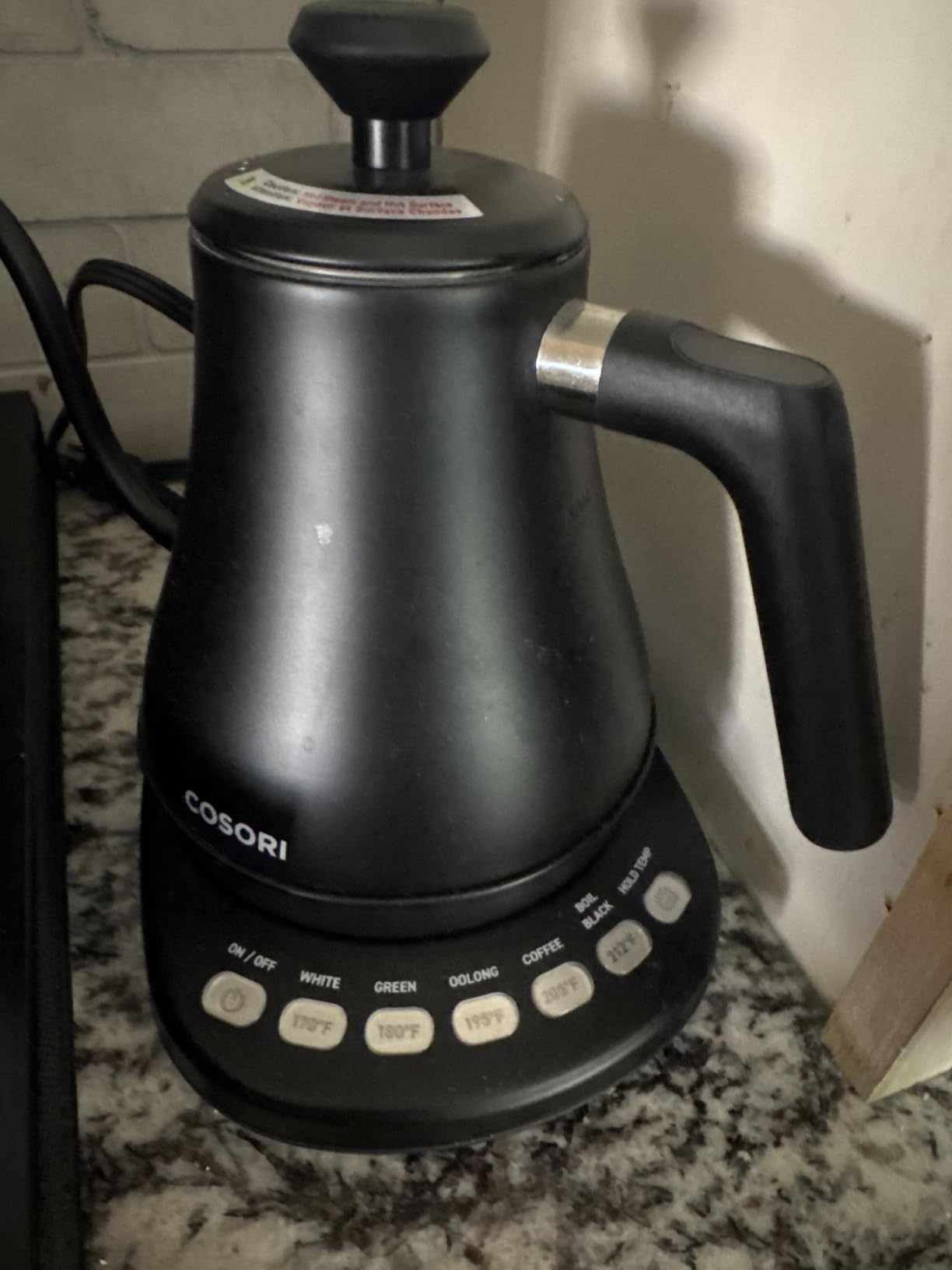 Cosori Gooseneck Electric Kettle with Temperature Control, 0.8L, Black | No Plastic Contact with Water, 5 Presets, 60-Min Keep Warm, Pour Over Coffee & Tea, Stainless Steel Interior, 1200W customer photo 2
