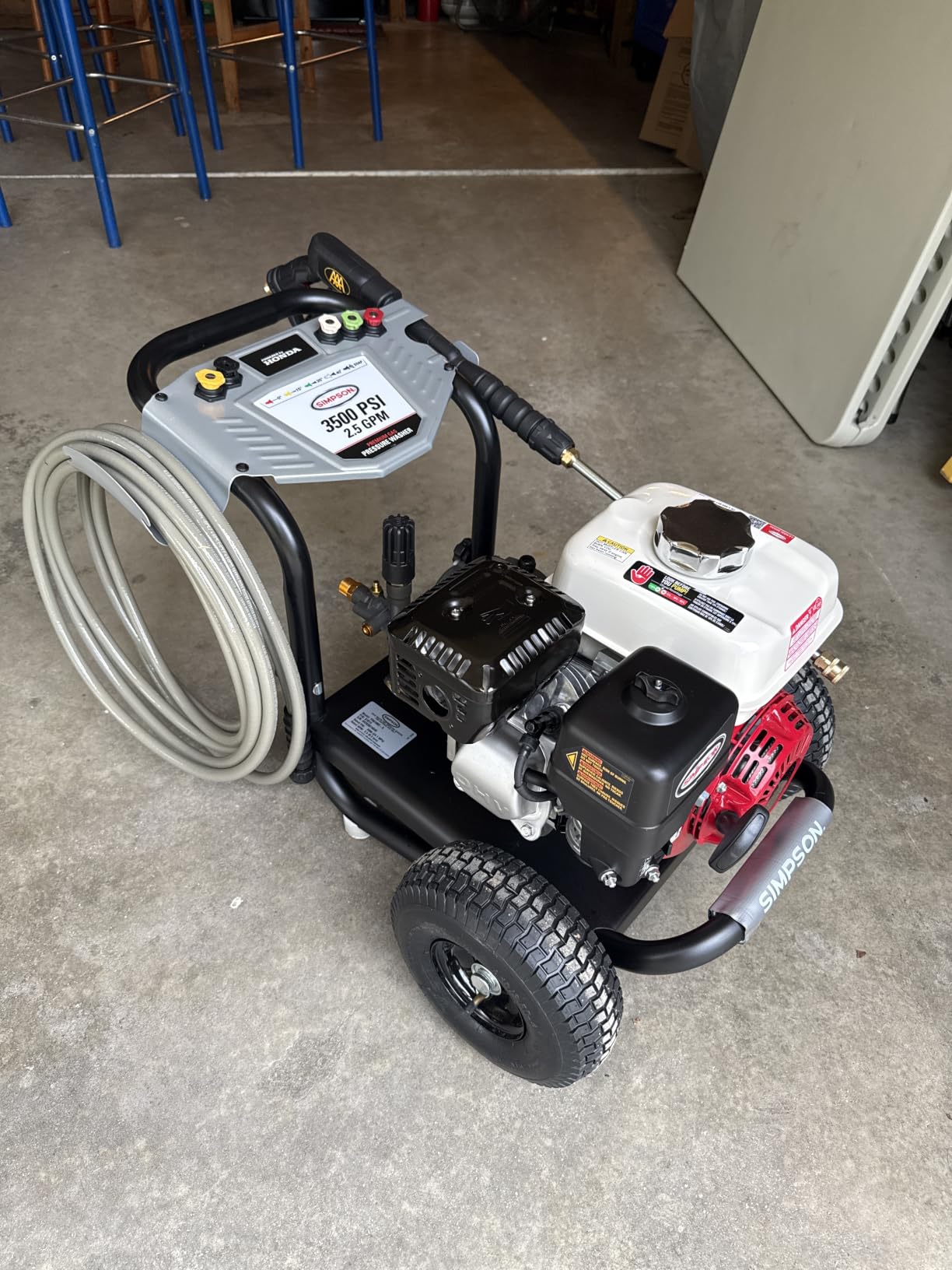 Simpson PowerShot 3500 PSI Gas Pressure Washer, 2.5 GPM, Honda GX200 Engine | AAA Triplex Pump, 25' MorFlex Hose, 5 Nozzles, Steel Frame customer photo 2