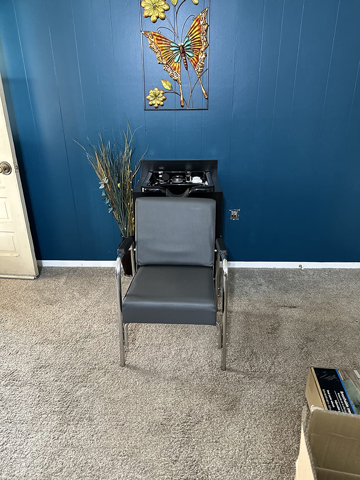 BarberPub Modern Shampoo Backwash Sink Station with Shampoo Bowl, Spa Salon Beauty Equipment with Engineered Wood, 22.8