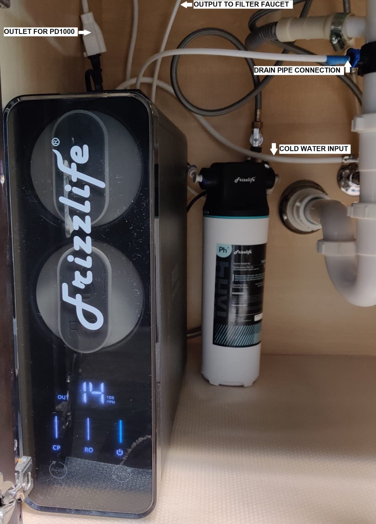 Frizzlife Reverse Osmosis Water Filter - Alkaline Mineral pH+, NSF/ANSI 58&53&42&372 Standard, 600GPD Tankless RO Reverse Osmosis System, Under Sink, 2:1 Pure to Drain, Reduce FPAS/PFOA, PD600-TAM3 customer photo 1