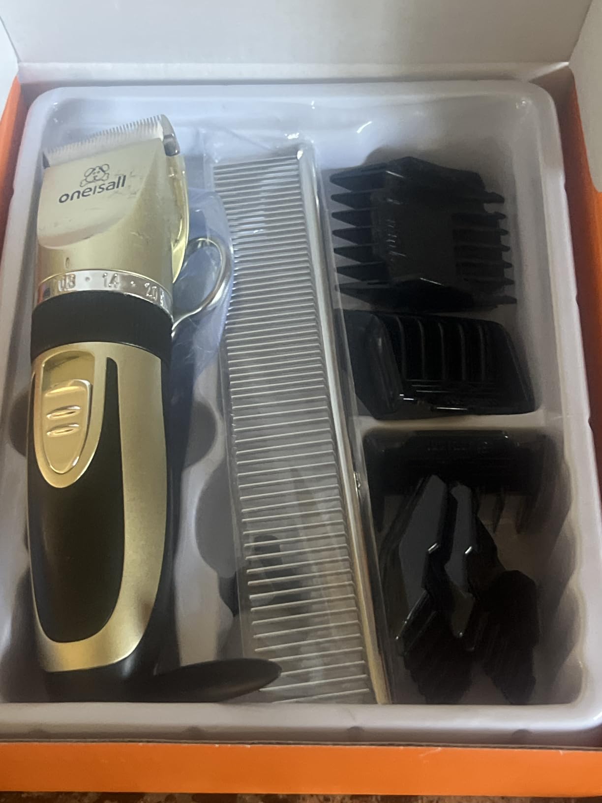 oneisall Dog Grooming Clippers with LED Display for Dogs & Cats | Low Noise Quiet, 2-Speed, Cordless Rechargeable, Fast Charge, Detachable, Waterproof, Battery Level Display, Model X2, Gold customer photo 1