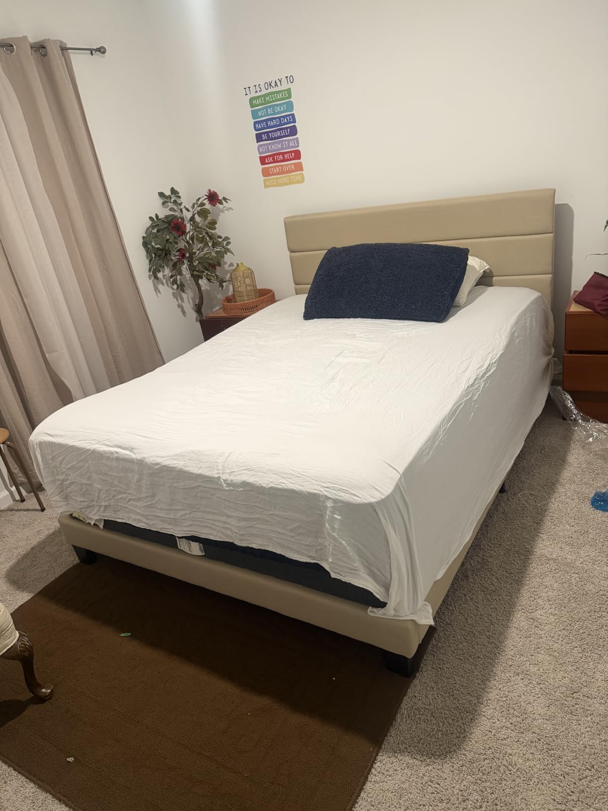 Allewie Queen Size Platform Bed Frame with Fabric Upholstered Headboard, Wooden Slats Support, Fully Upholstered Mattress Foundation, No Box Spring Needed, Easy Assembly, Noise-Free, Dark Grey customer photo 2