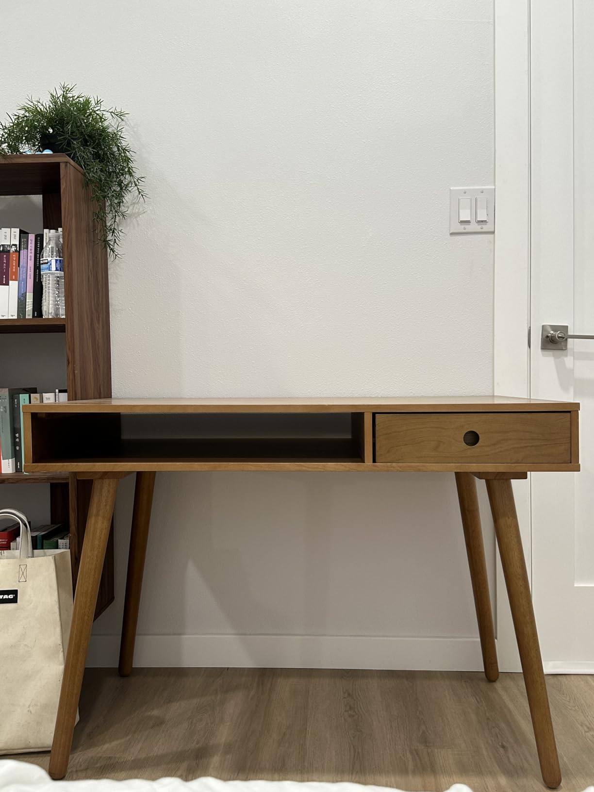 Nathan James Parker Modern Home Office Writing, Computer or Laptop Desk with Open Storage Cubby and Small Drawer, Walnut customer photo 2