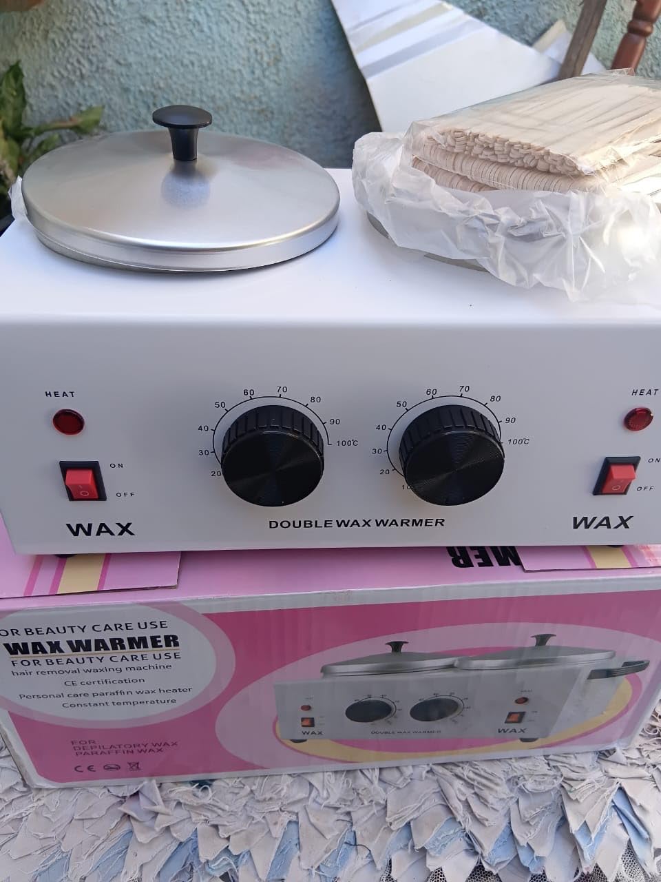 Wax Warmer Double Pot, Professional Electric Heater for Facial, Body, Spa, and Salon, 1.2L Dual Adjustable Temperature with 100 Wooden Craft Sticks customer photo 2