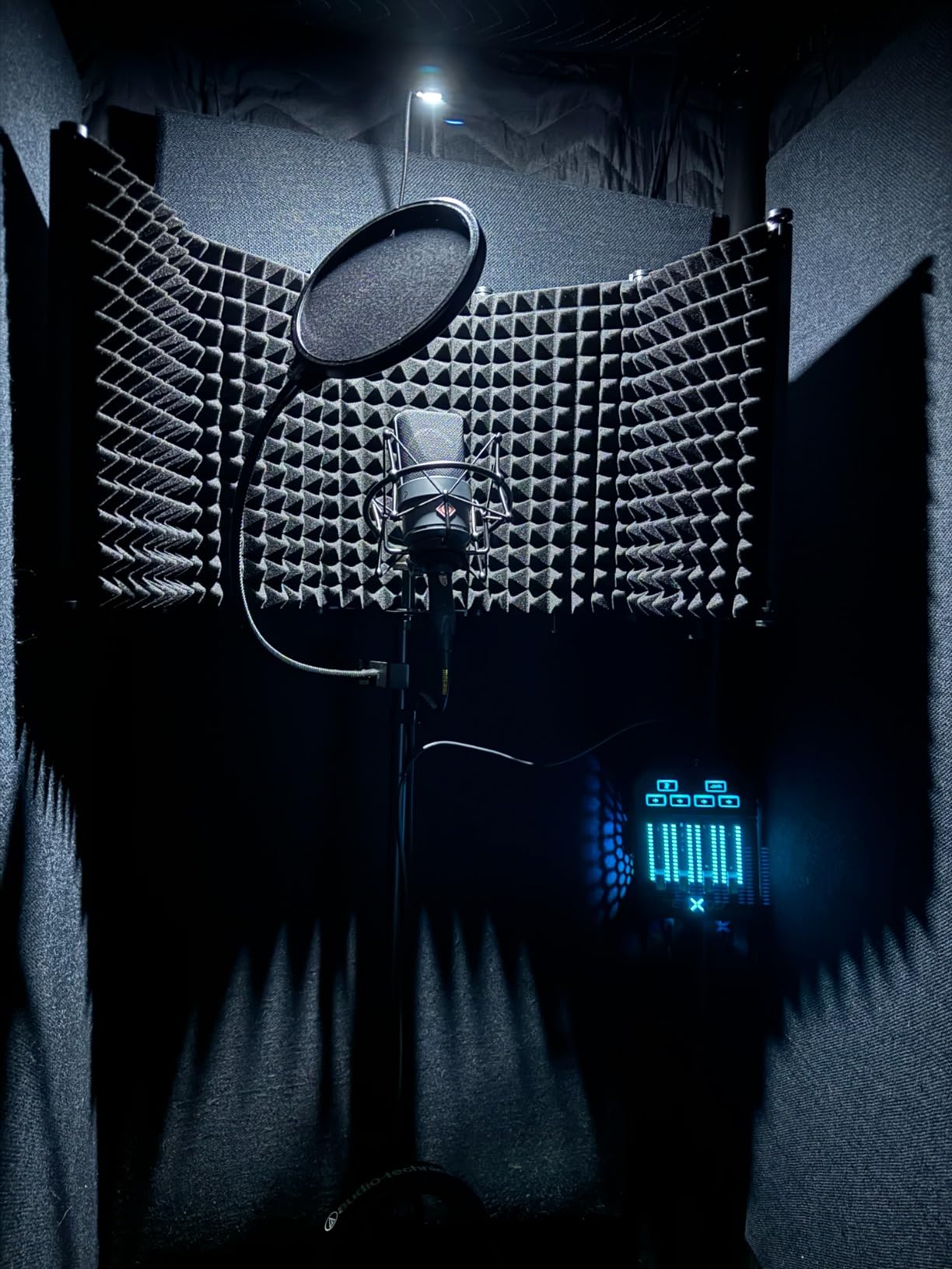 Ultimate Portable Vocal Booth for Home Recording, Reduces Echo & Reverb | Heaviest-duty sound-absorbing blankets, LED light, mic adapter, phone holder & carry bag included; fits singers up to 6ft 8in customer photo 2