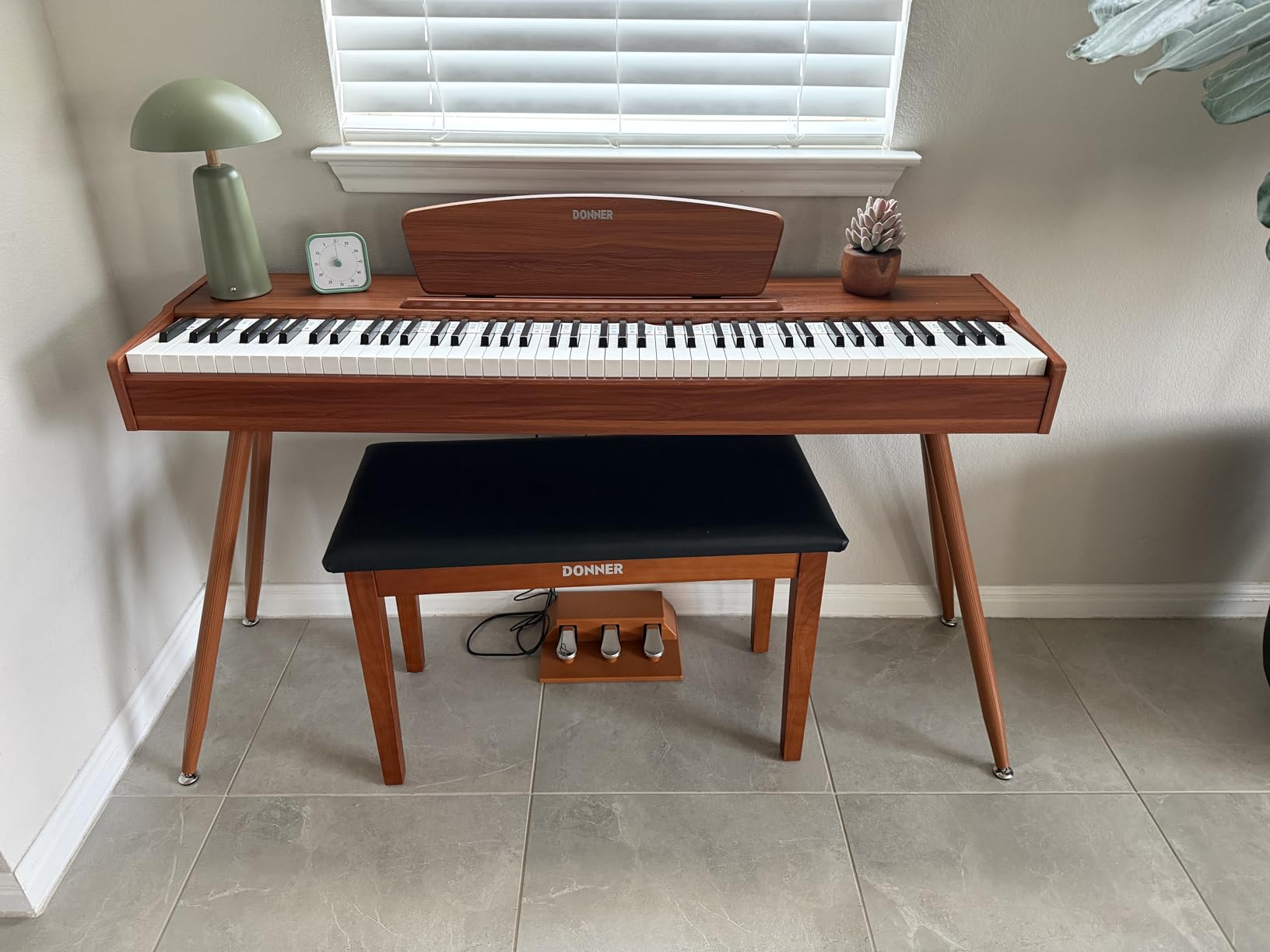 Donner DDP-80 Digital Piano 88 Key Weighted Keyboard, Full-size Electric Piano for Beginners, with Sheet Music Stand, Triple Pedal, Power Adapter, Supports USB-MIDI Connecting, Retro Wood Color customer photo 1