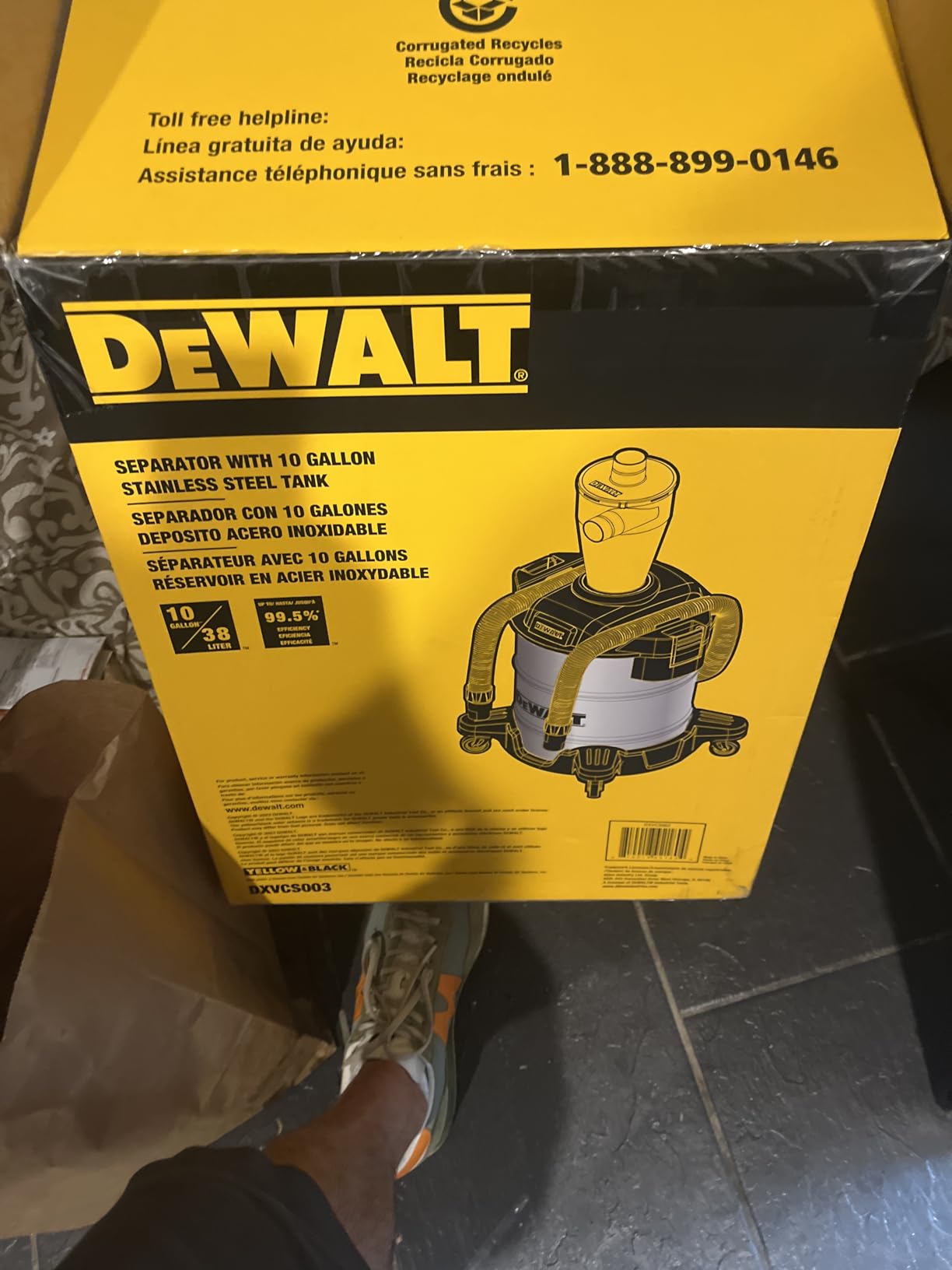 DEWALT Dust Separator with 10 Gallon Stainless Steel Tank, 99.5% Efficiency Cyclone Dust Collector, High-Performance Cycle Powder Collector Filter, DXVCS003, White customer photo 2
