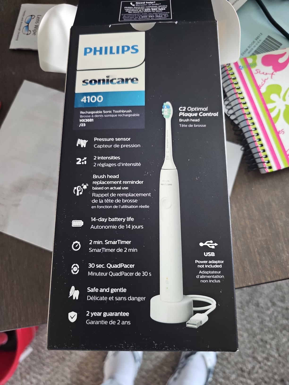 Philips Sonicare 4100 Rechargeable Electric Toothbrush, 1 Brush Head, White | 700% More Plaque Removal, Pressure Sensor, 2 Brush Settings, 2-Minute Guided Timer, 14-Day Battery, HX3681/23 customer photo 2